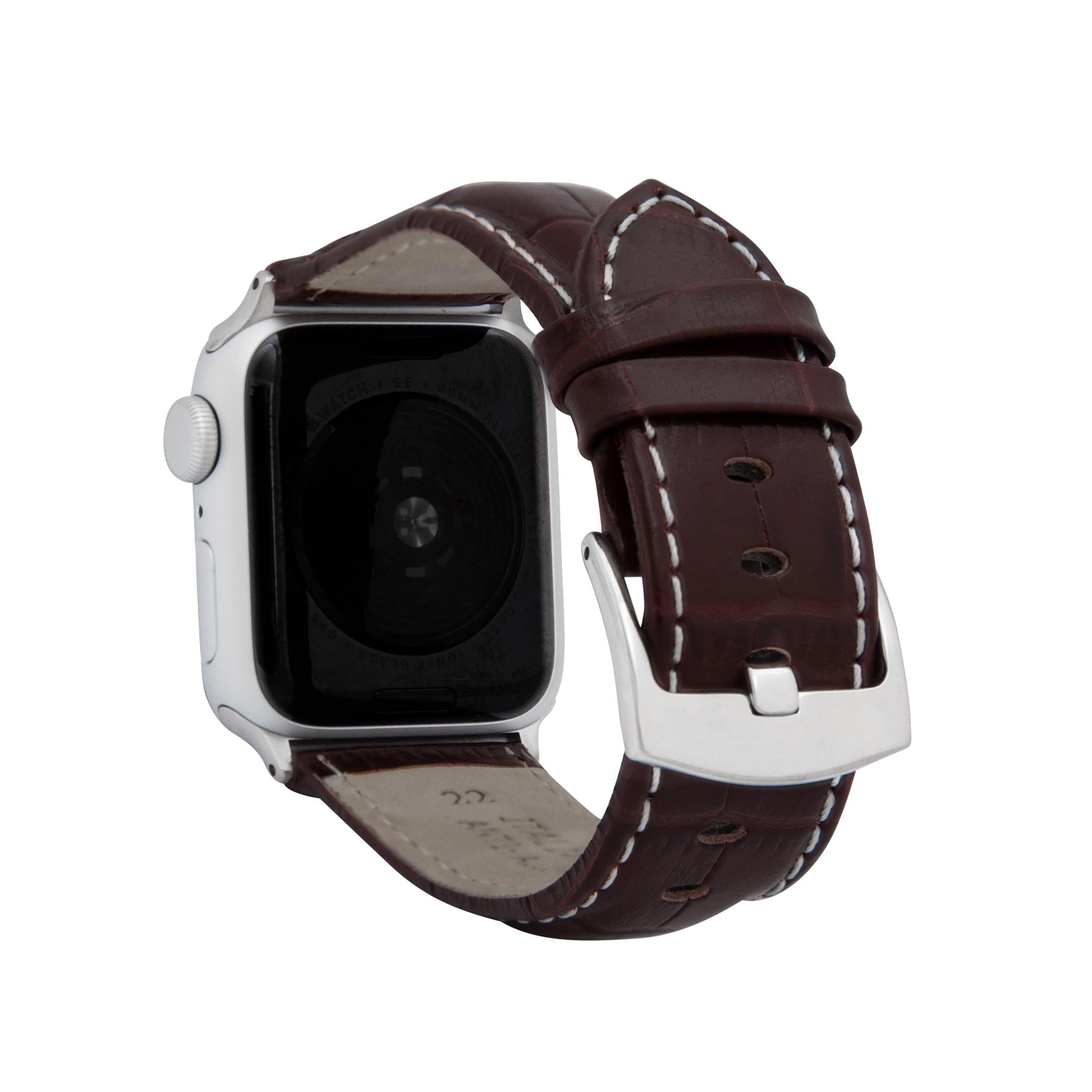 Bandini Mens Leather Watch Band for Apple Watch - Alligator Pattern, White Stitch