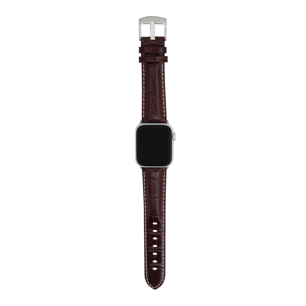 Bandini Mens Leather Watch Band for Apple Watch - Alligator Pattern, White Stitch