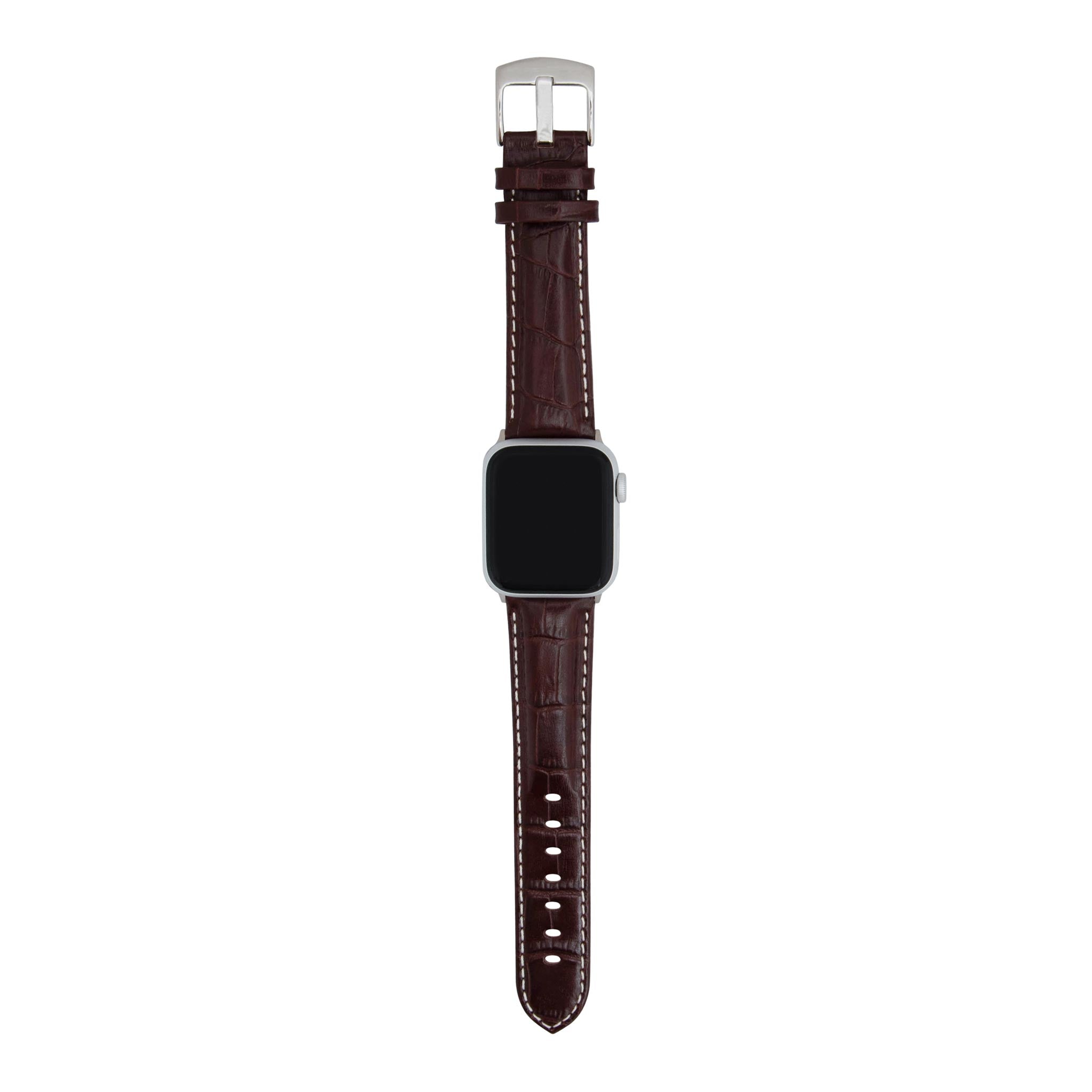 Bandini Mens Leather Watch Band for Apple Watch - Alligator Pattern, White Stitch