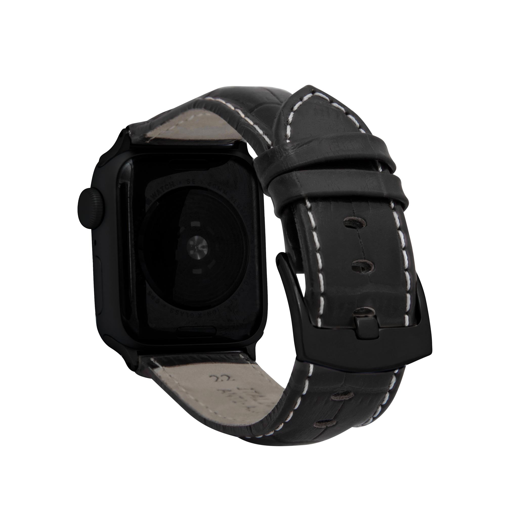 Bandini Mens Leather Watch Band for Apple Watch - Alligator Pattern, White Stitch