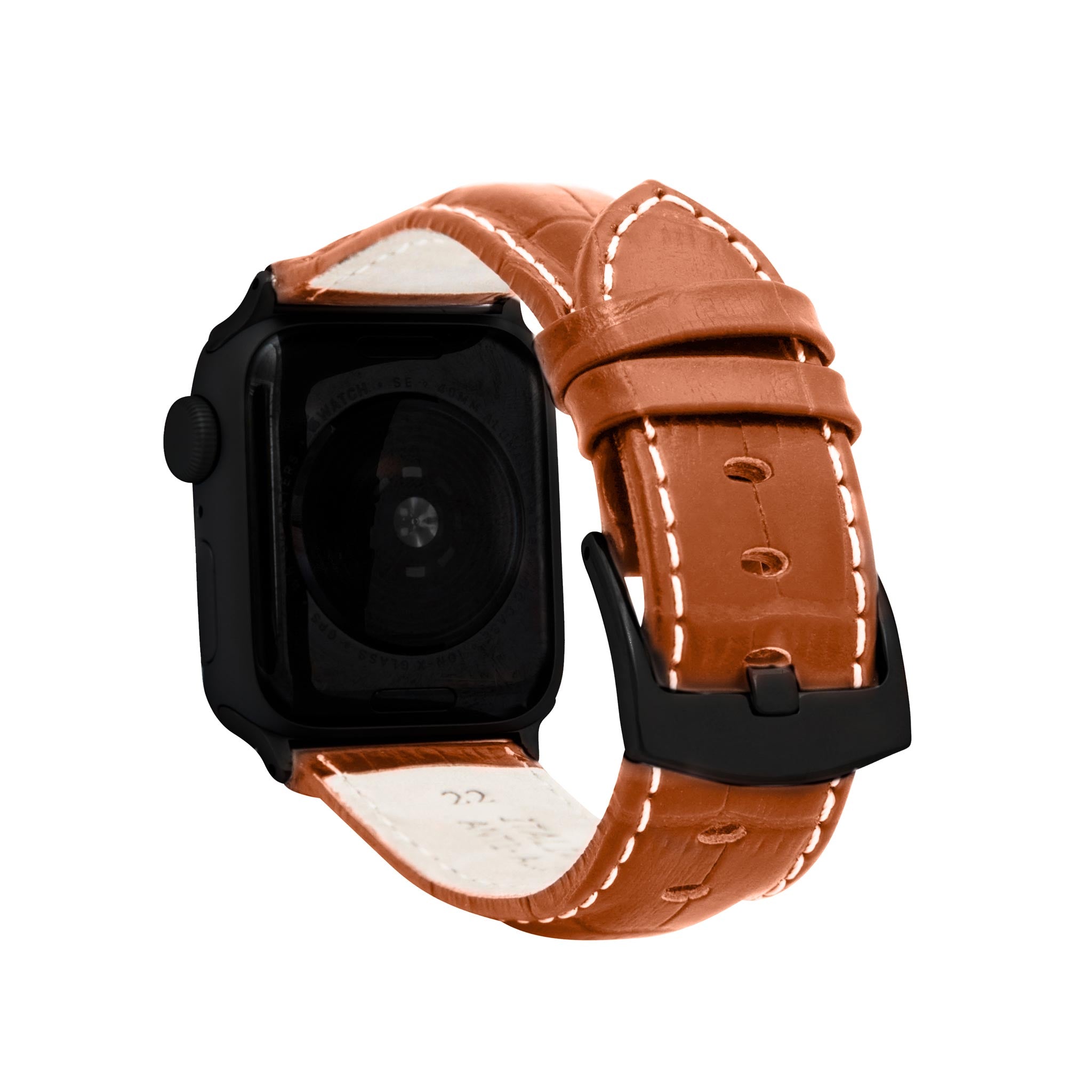 Bandini Mens Leather Watch Band for Apple Watch - Alligator Pattern, White Stitch