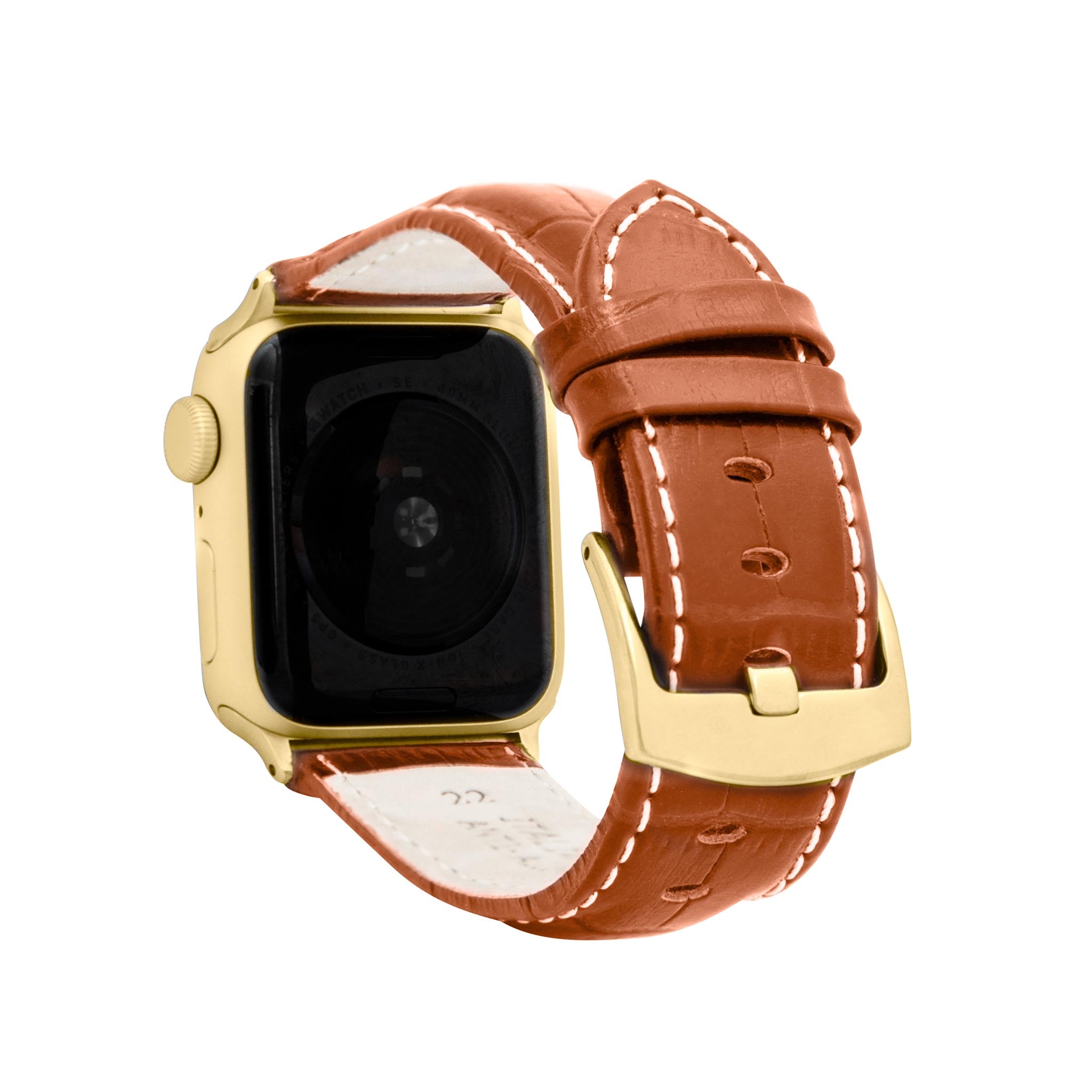 Bandini Mens Leather Watch Band for Apple Watch - Alligator Pattern, White Stitch