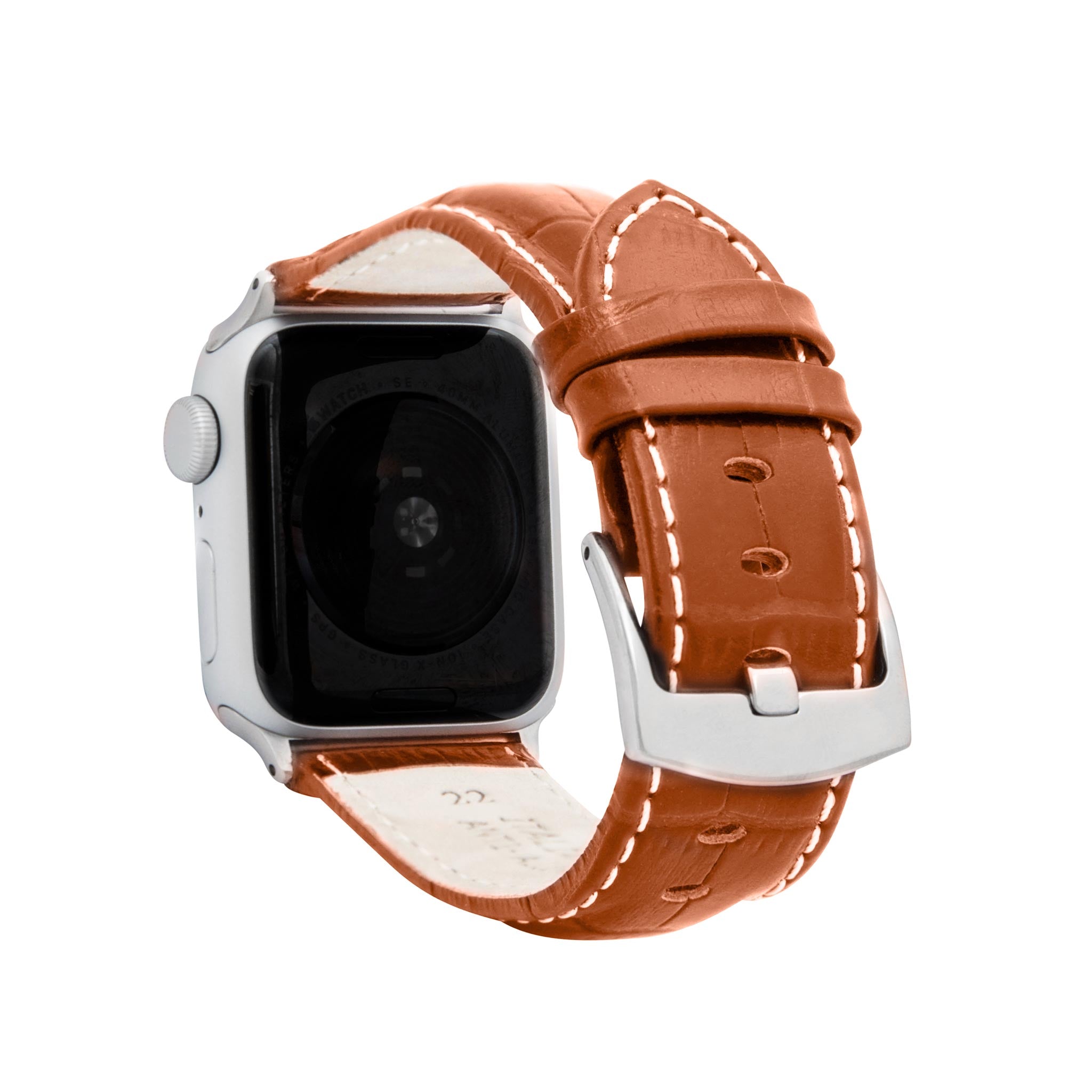 Bandini Mens Leather Watch Band for Apple Watch - Alligator Pattern, White Stitch