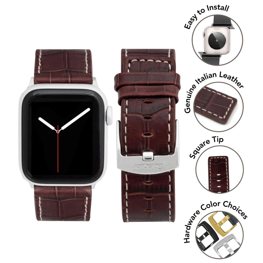 Bandini Leather Alligator Pattern Watch Band for Apple Watch Ð Square Tip
