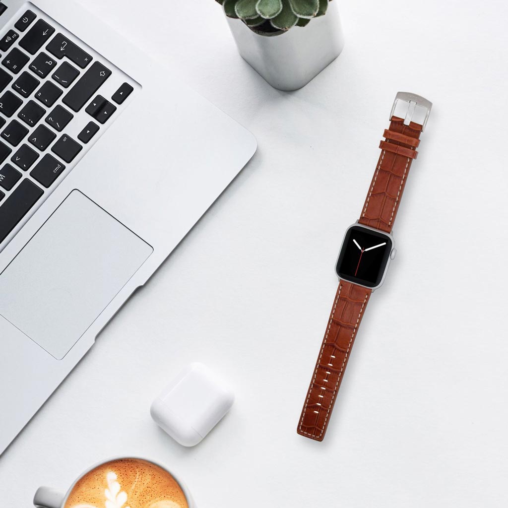 Bandini Leather Alligator Pattern Watch Band for Apple Watch Ð Square Tip