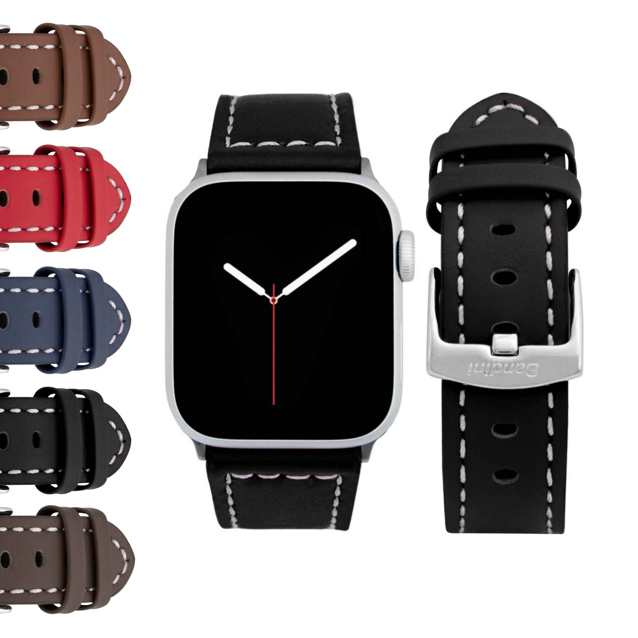 Bandini Leather Aviator Watch Band for Apple Watch - White Stitch