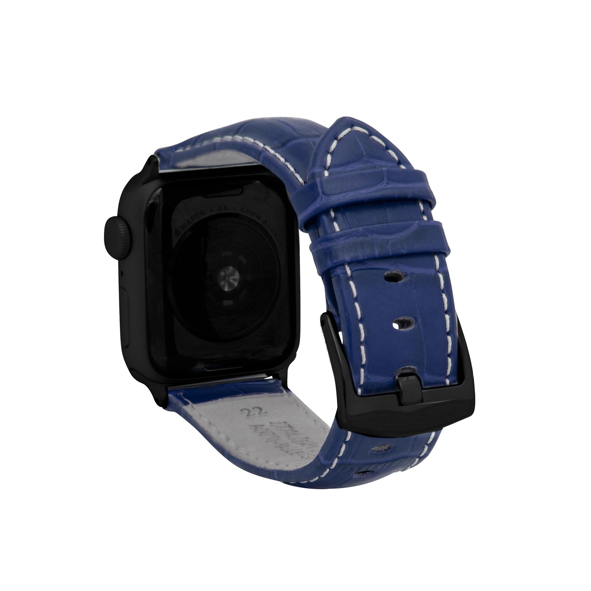 Bandini Mens Classic Leather Watch Band for Apple Watch - Alligator Pattern, White Stitch