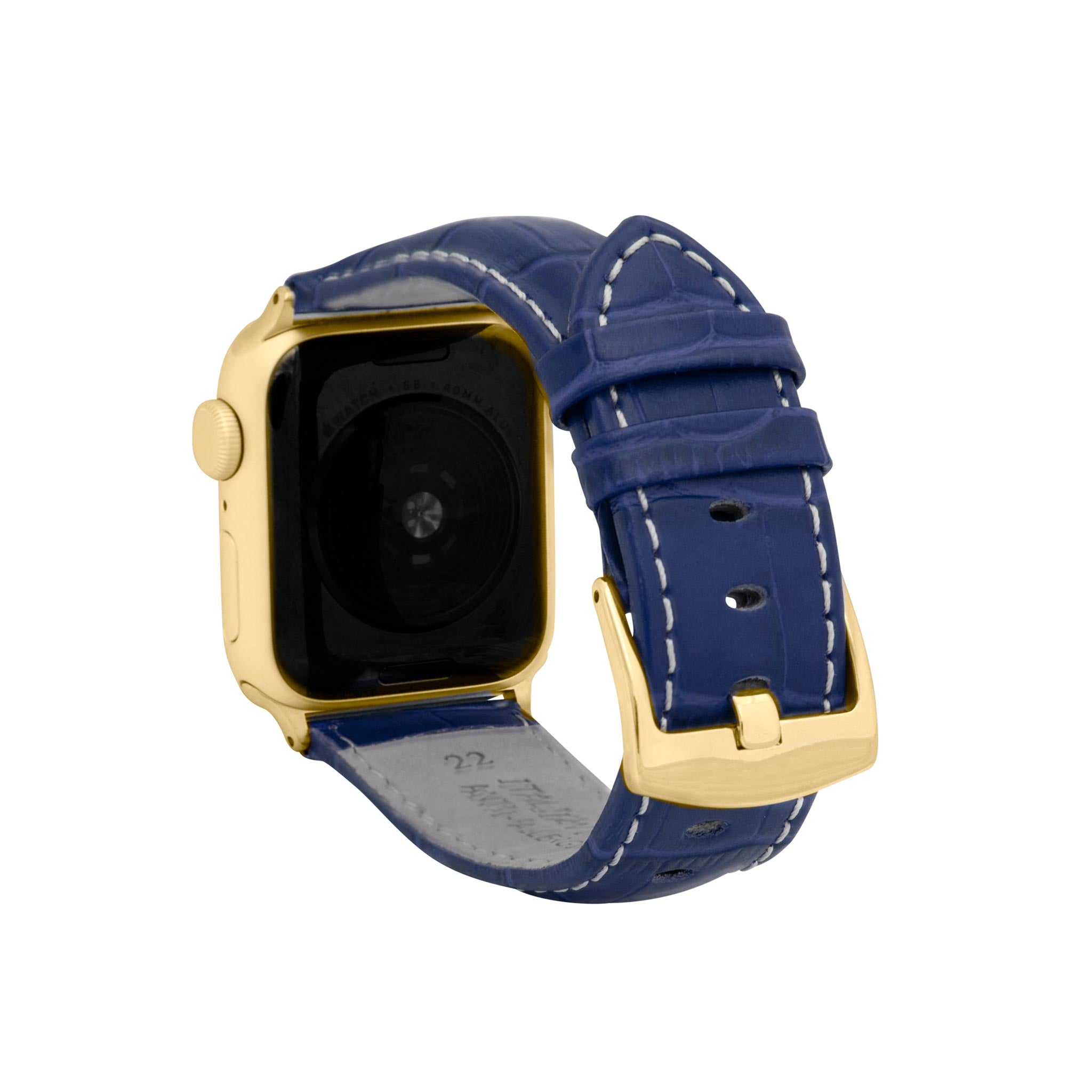 Bandini Mens Classic Leather Watch Band for Apple Watch - Alligator Pattern, White Stitch