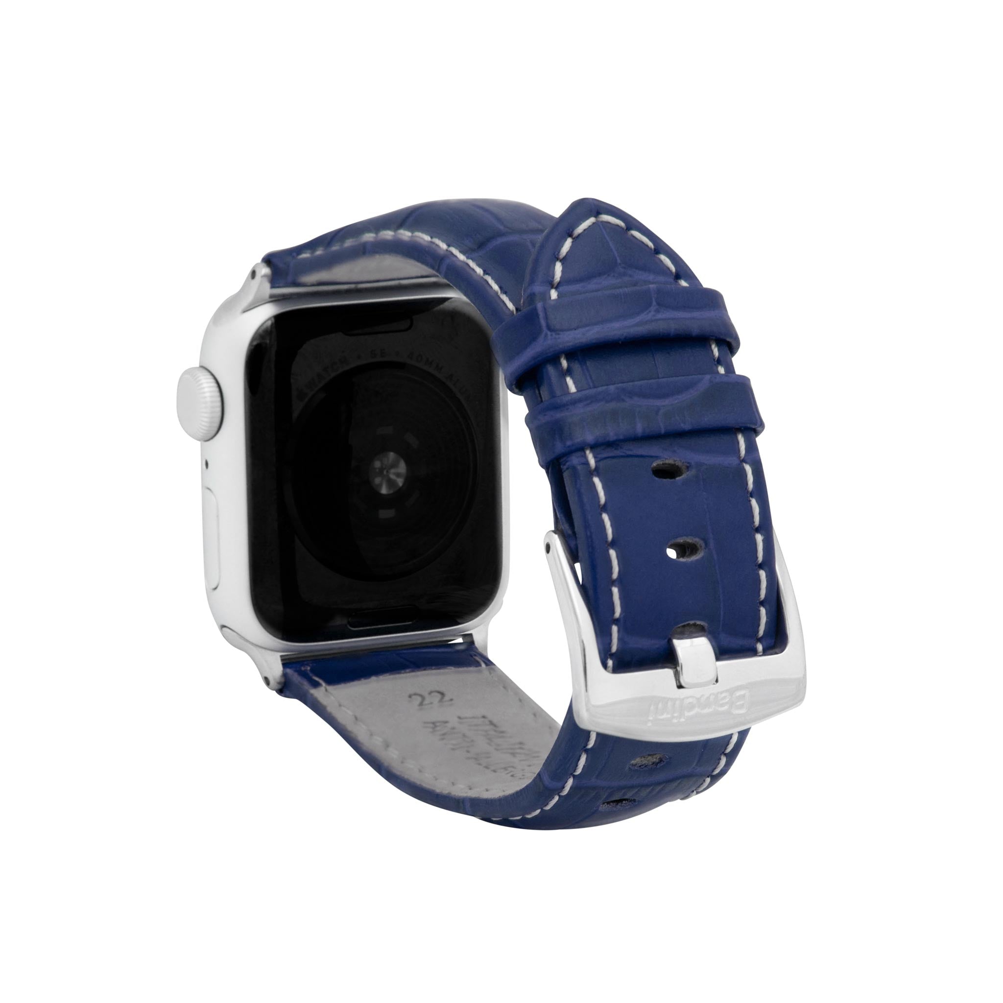 Bandini Mens Classic Leather Watch Band for Apple Watch - Alligator Pattern, White Stitch