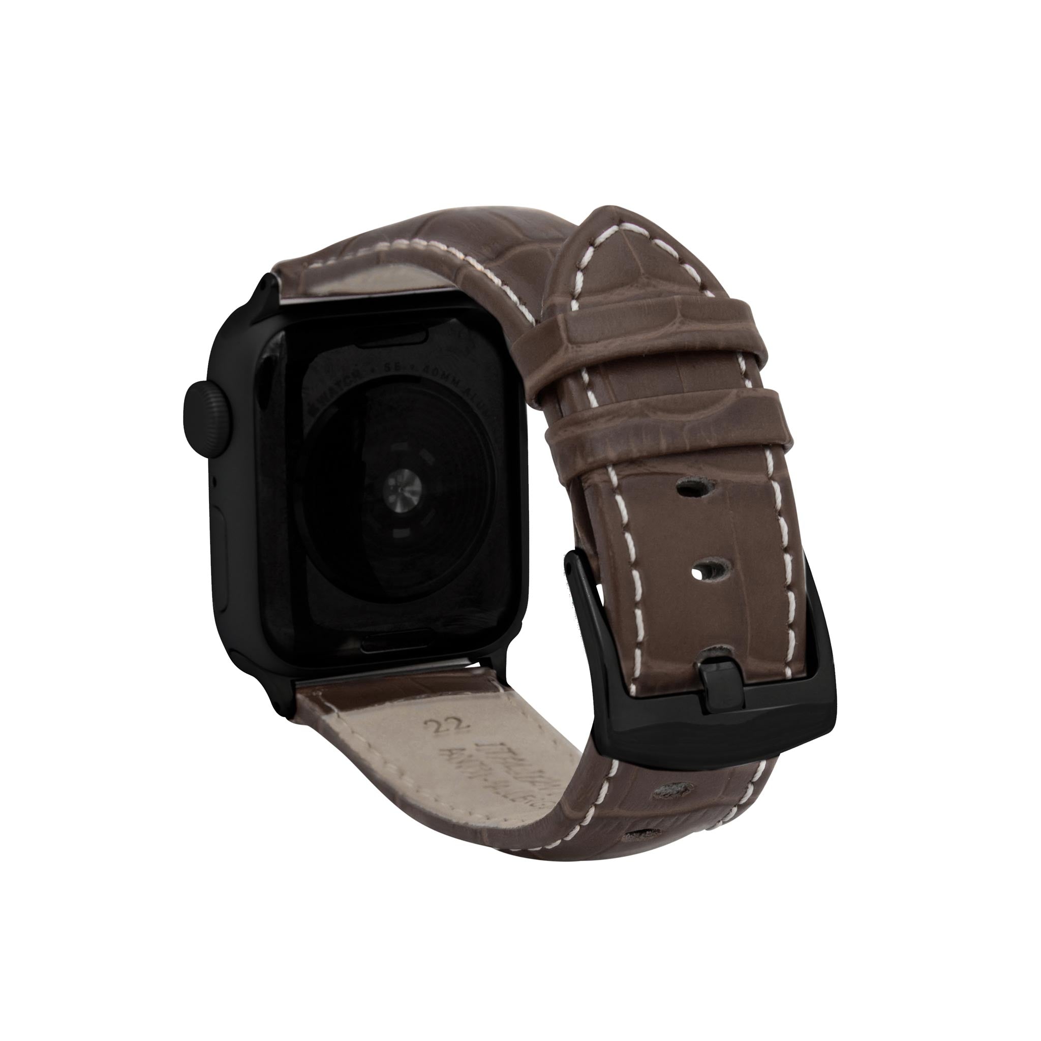 Bandini Mens Classic Leather Watch Band for Apple Watch - Alligator Pattern, White Stitch