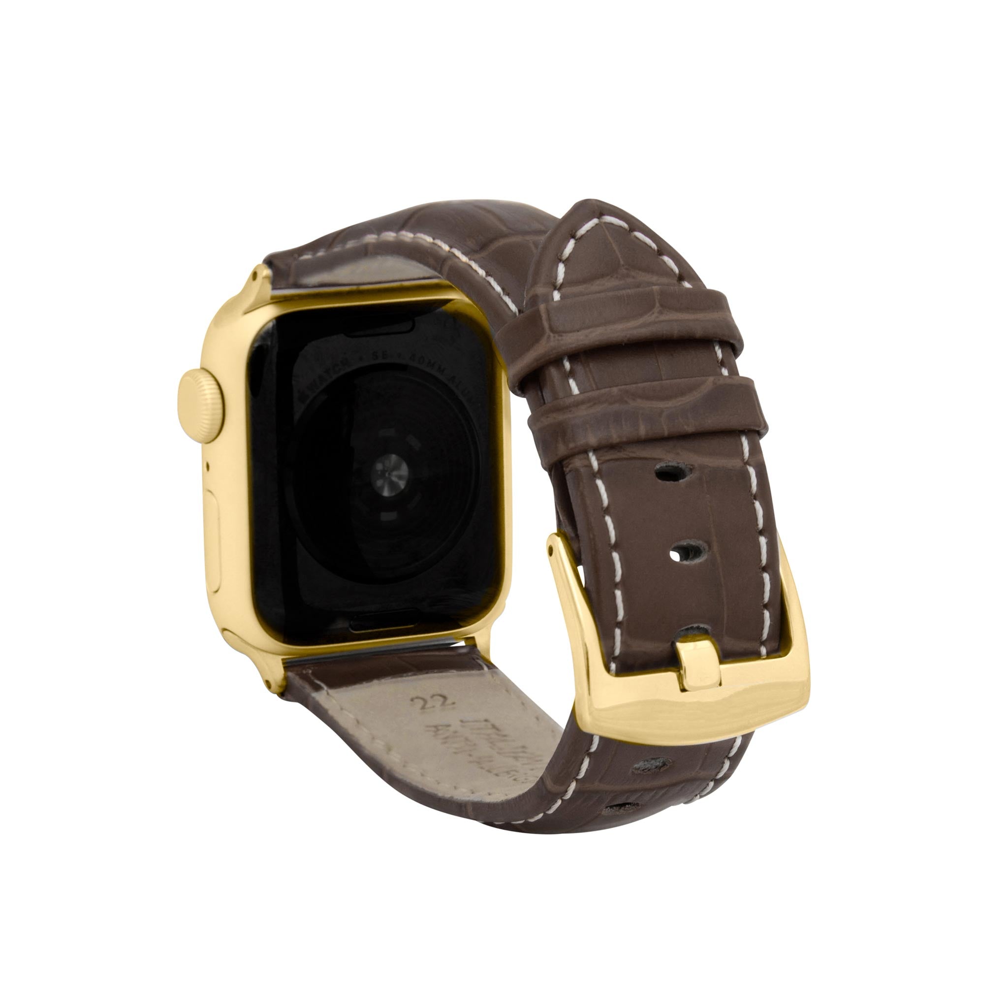 Bandini Mens Classic Leather Watch Band for Apple Watch - Alligator Pattern, White Stitch