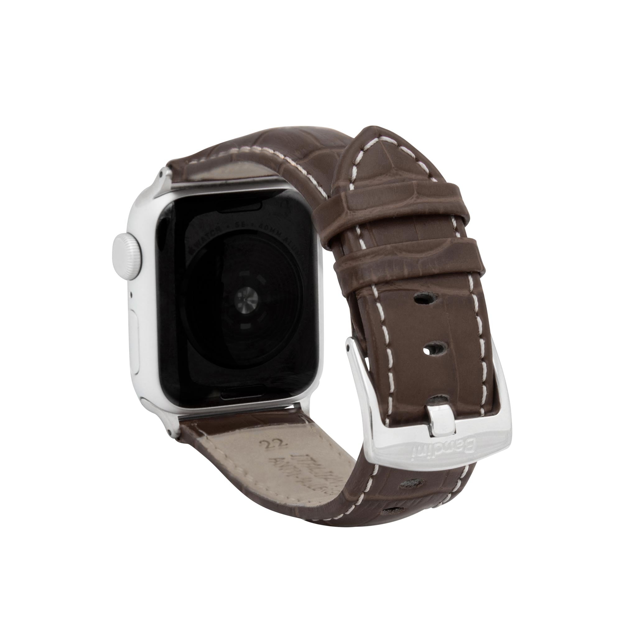 Bandini Mens Classic Leather Watch Band for Apple Watch - Alligator Pattern, White Stitch