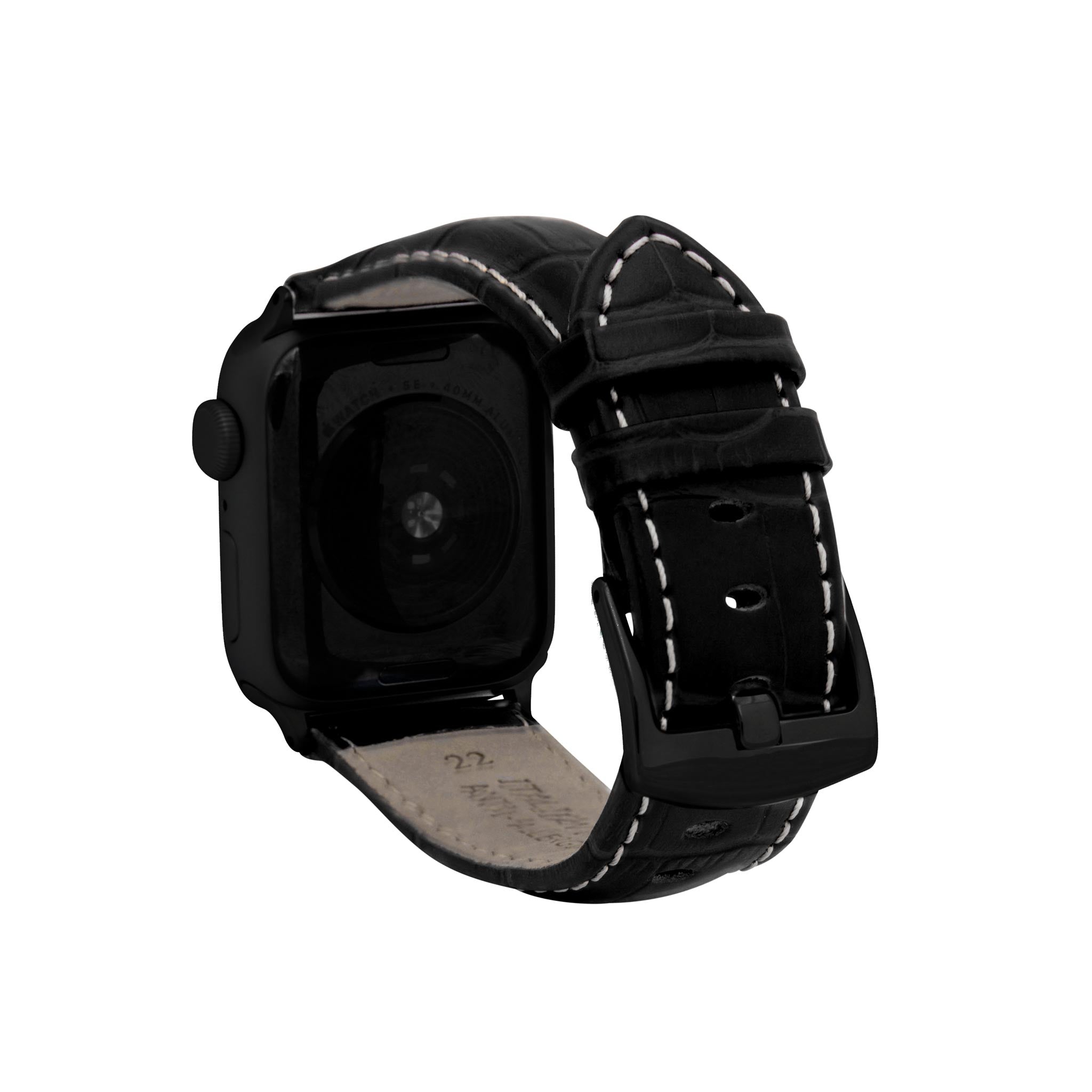 Bandini Mens Classic Leather Watch Band for Apple Watch - Alligator Pattern, White Stitch