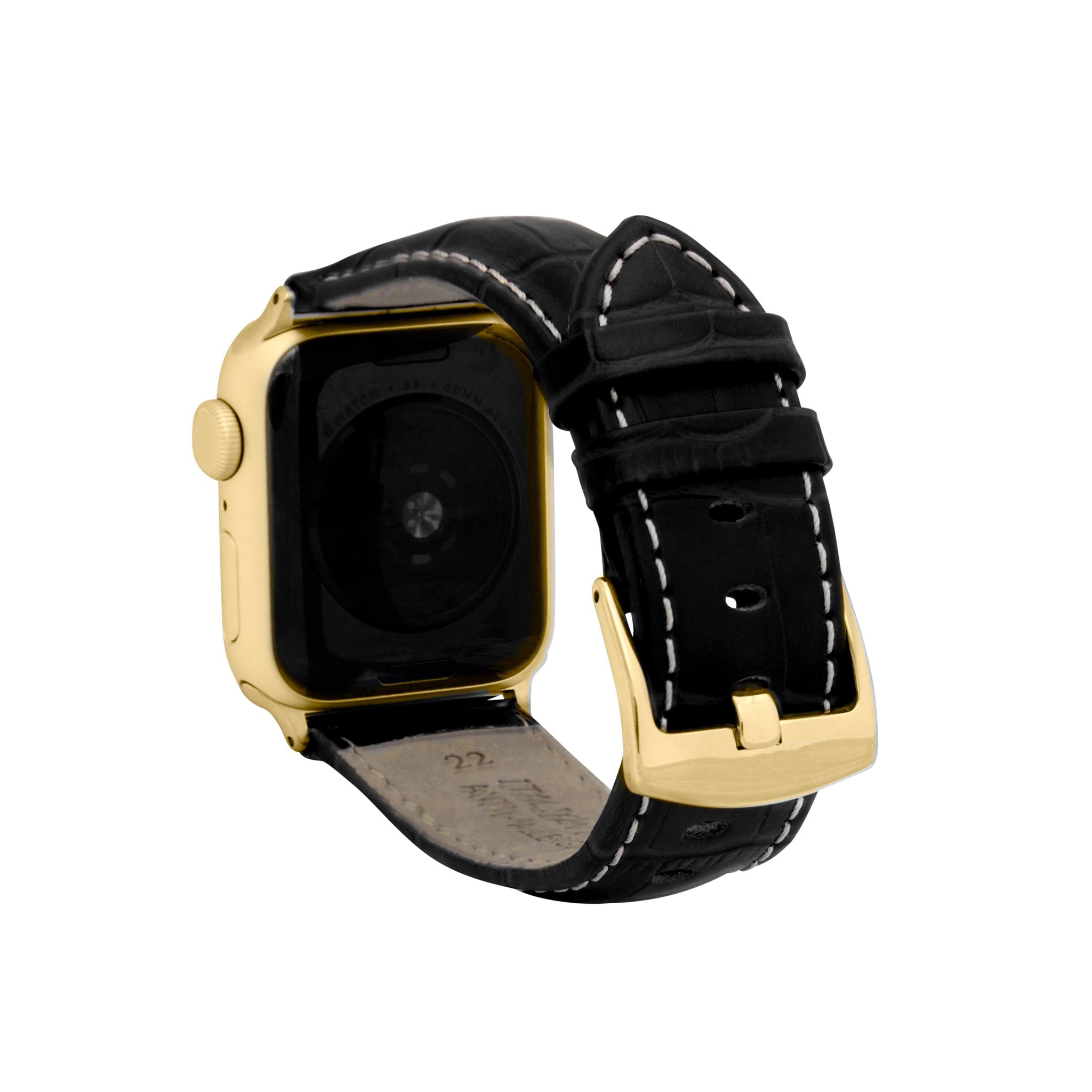 Bandini Mens Classic Leather Watch Band for Apple Watch - Alligator Pattern, White Stitch