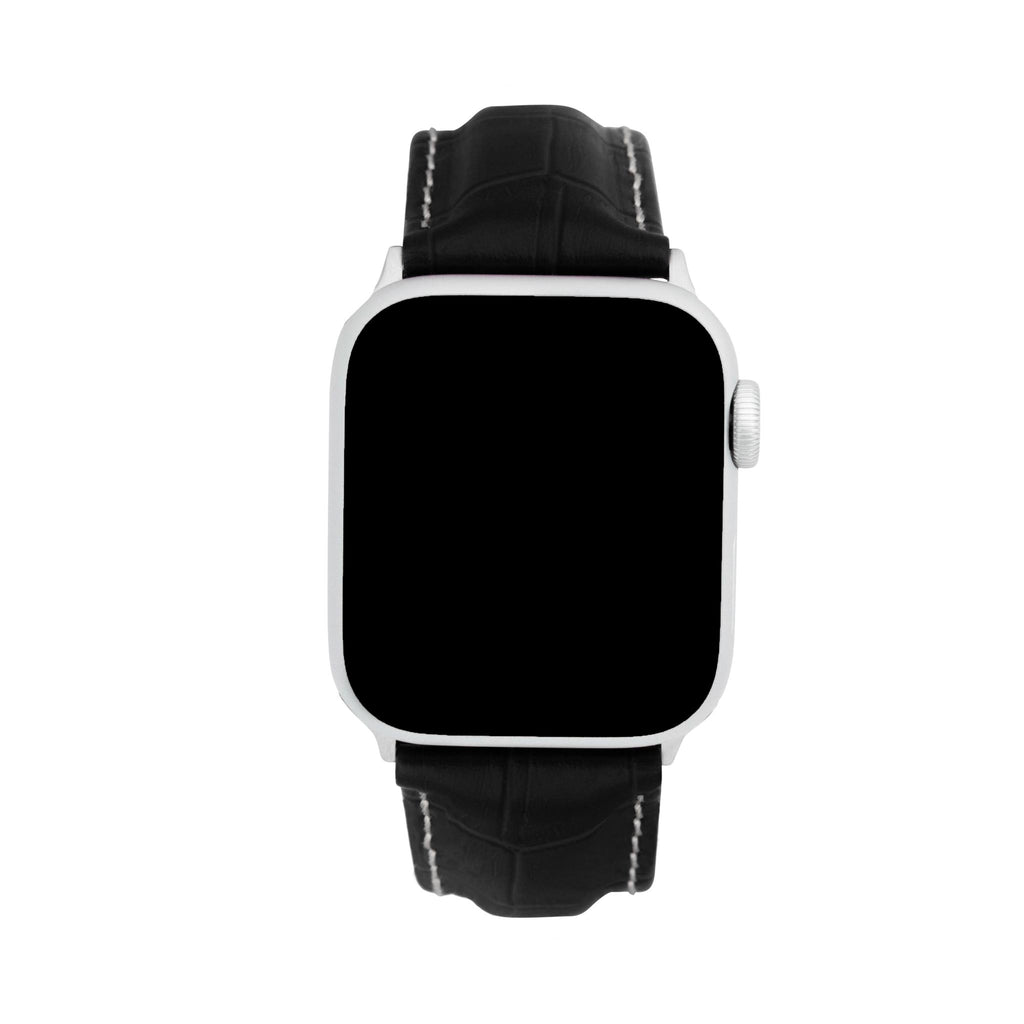 Bandini Mens Classic Leather Watch Band for Apple Watch - Alligator Pattern, White Stitch