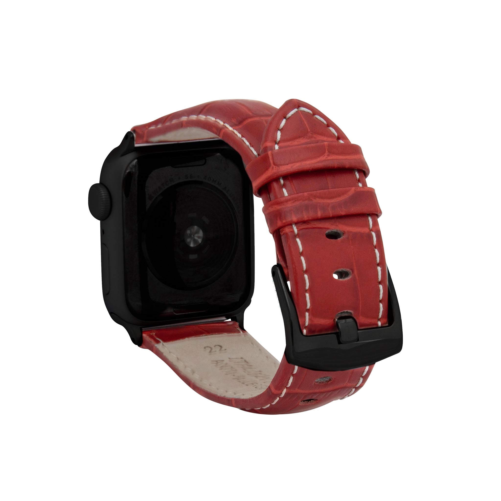 Bandini Mens Classic Leather Watch Band for Apple Watch - Alligator Pattern, White Stitch