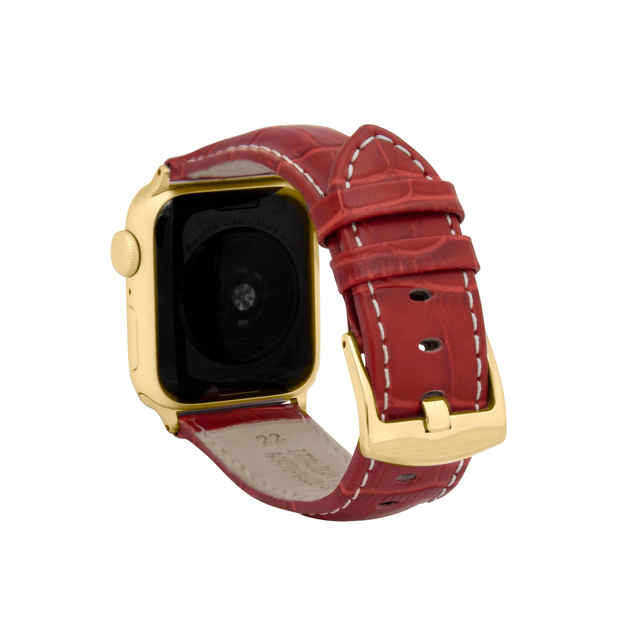 Bandini Mens Classic Leather Watch Band for Apple Watch - Alligator Pattern, White Stitch