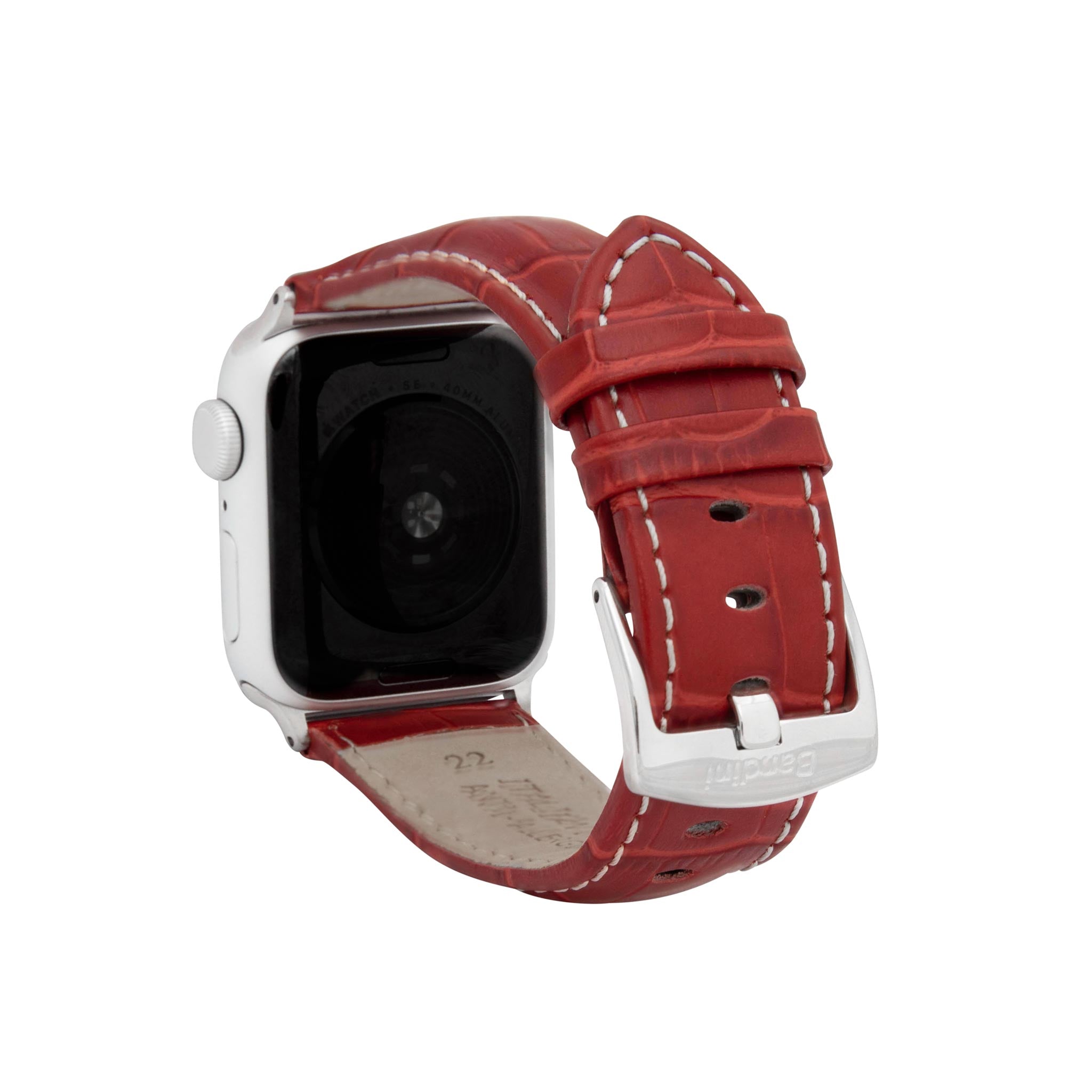 Bandini Mens Classic Leather Watch Band for Apple Watch - Alligator Pattern, White Stitch