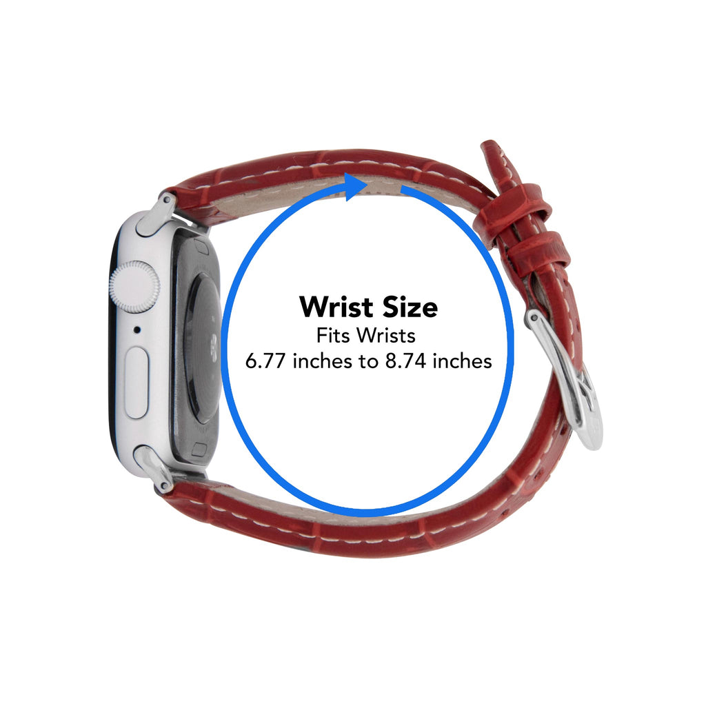 Bandini Mens Classic Leather Watch Band for Apple Watch - Alligator Pattern, White Stitch