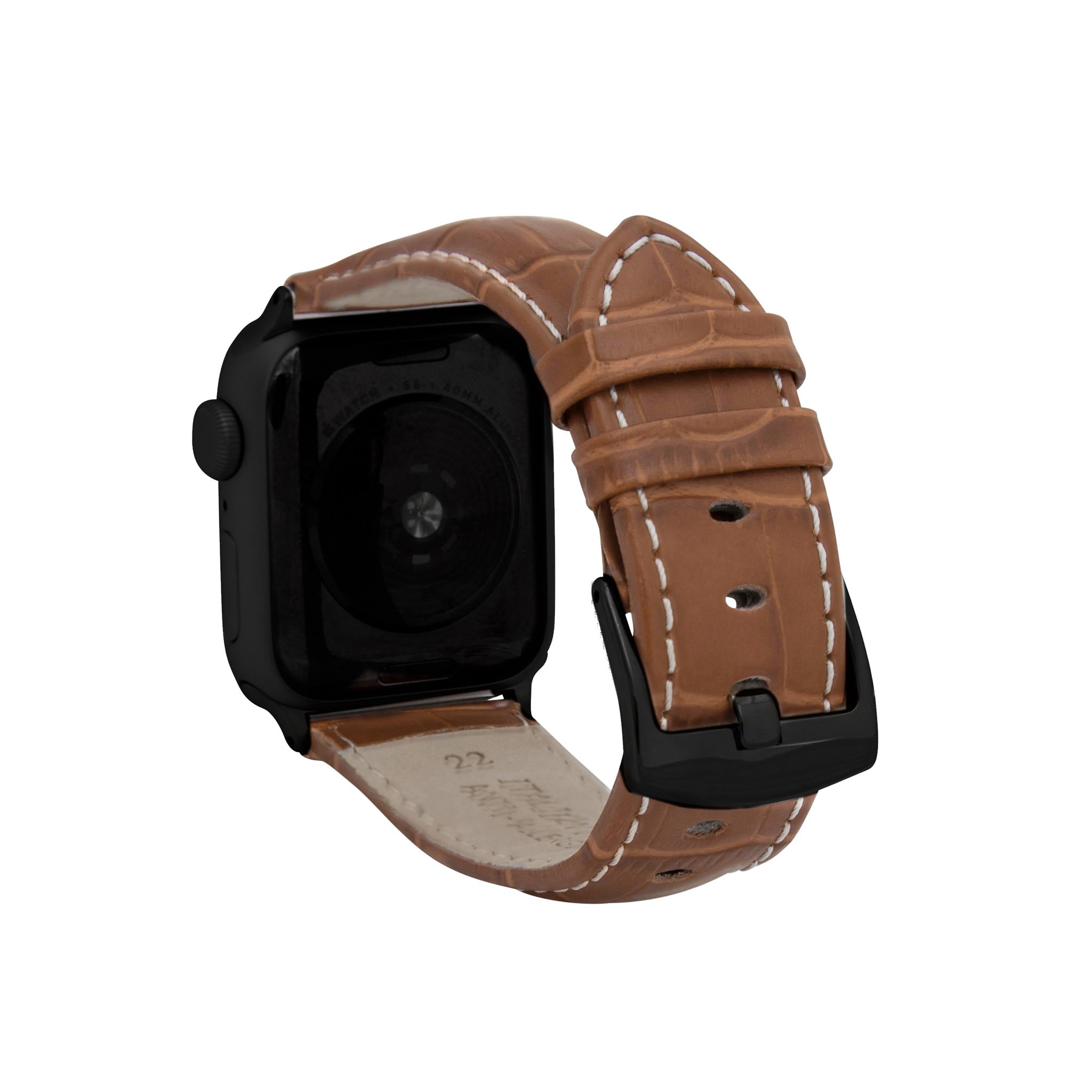 Bandini Mens Classic Leather Watch Band for Apple Watch - Alligator Pattern, White Stitch