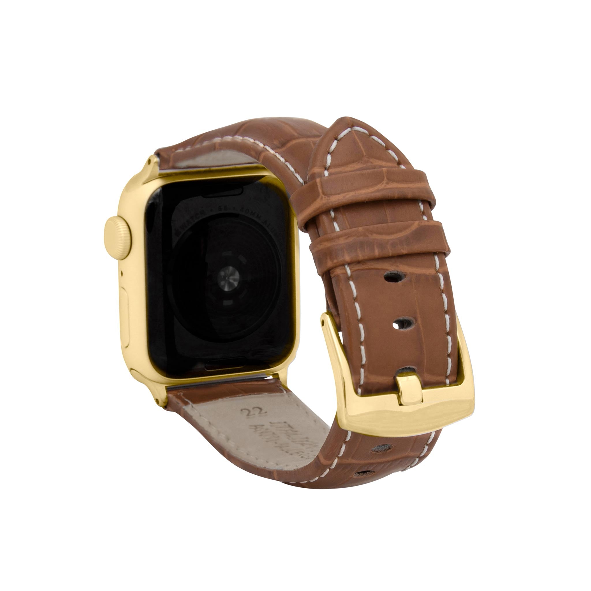 Bandini Mens Classic Leather Watch Band for Apple Watch - Alligator Pattern, White Stitch