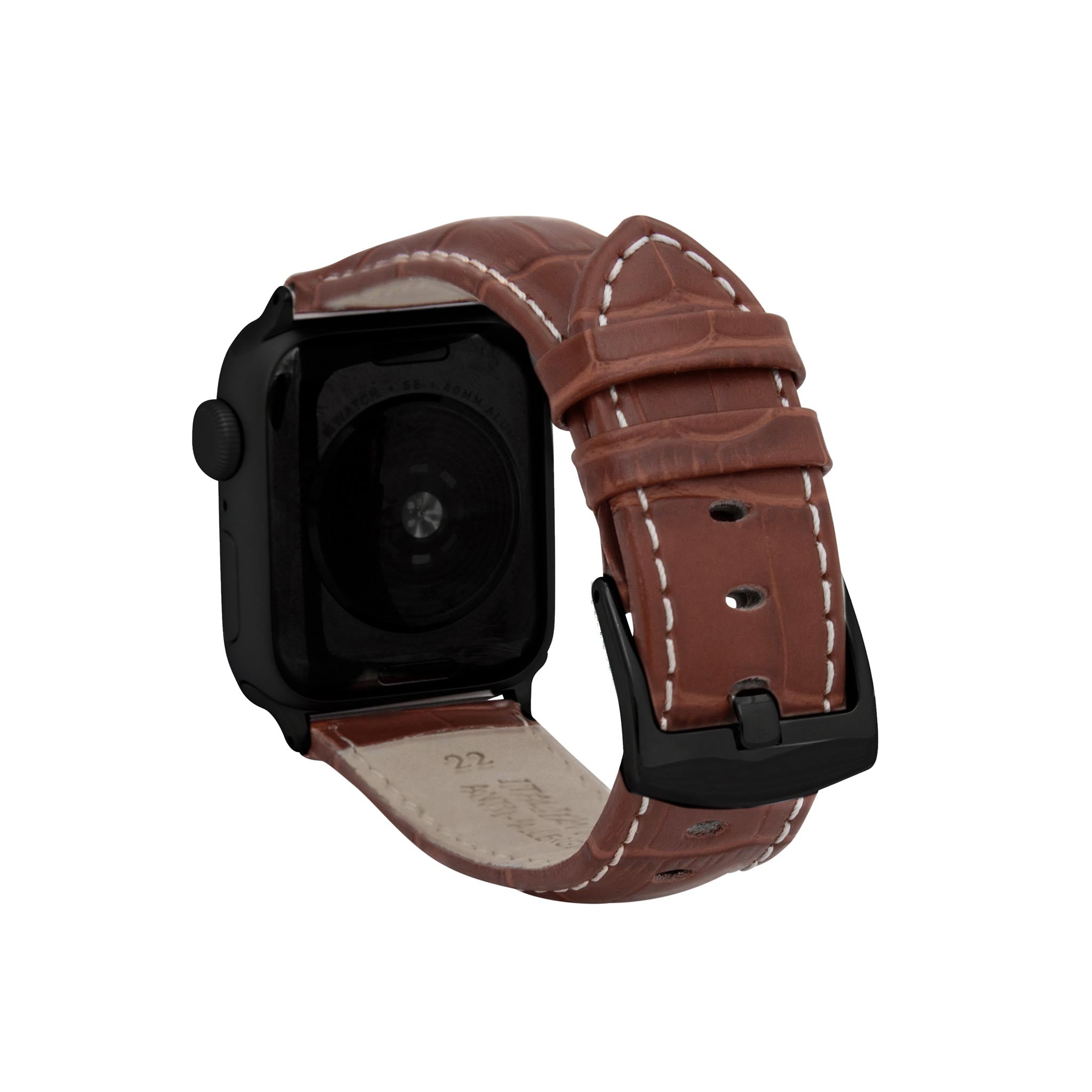 Bandini Mens Classic Leather Watch Band for Apple Watch - Alligator Pattern, White Stitch