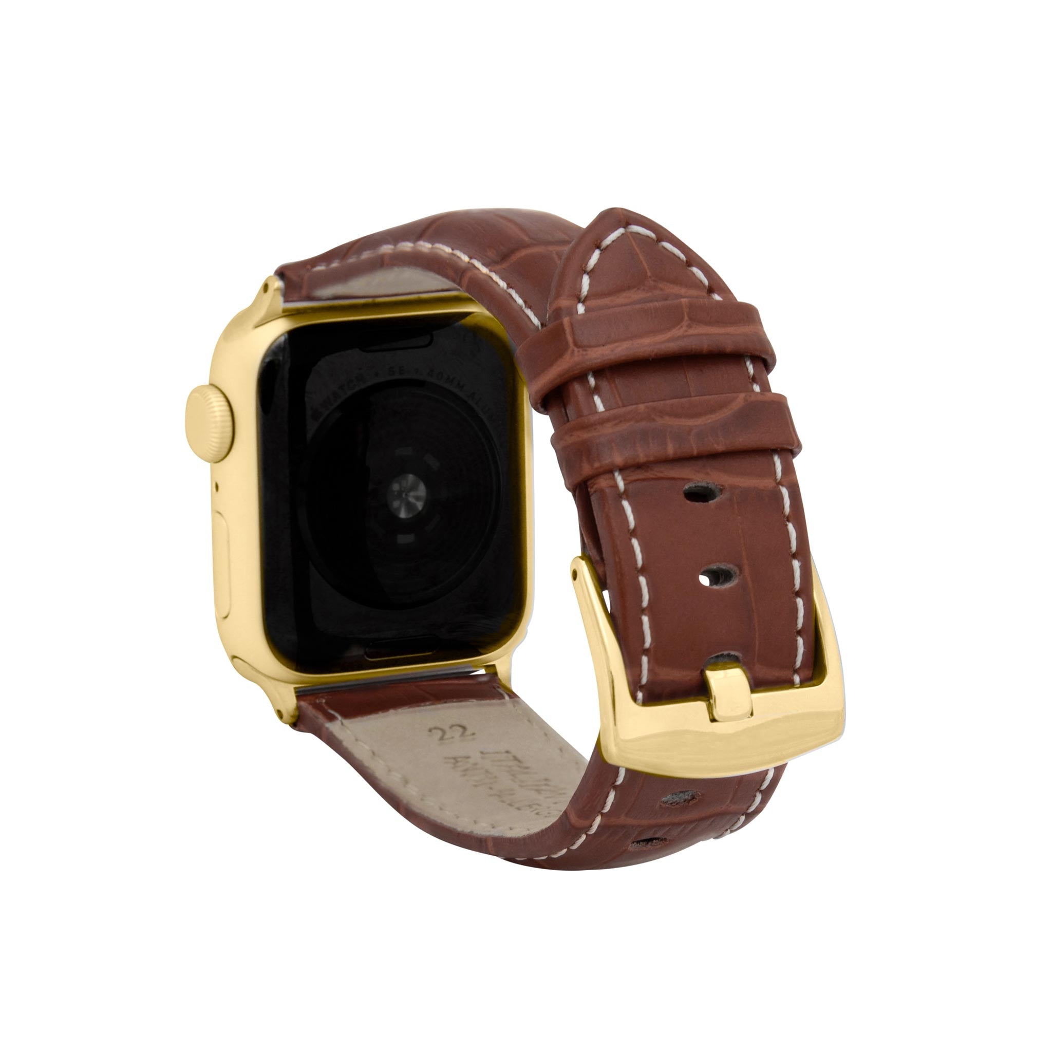 Bandini Mens Classic Leather Watch Band for Apple Watch - Alligator Pattern, White Stitch