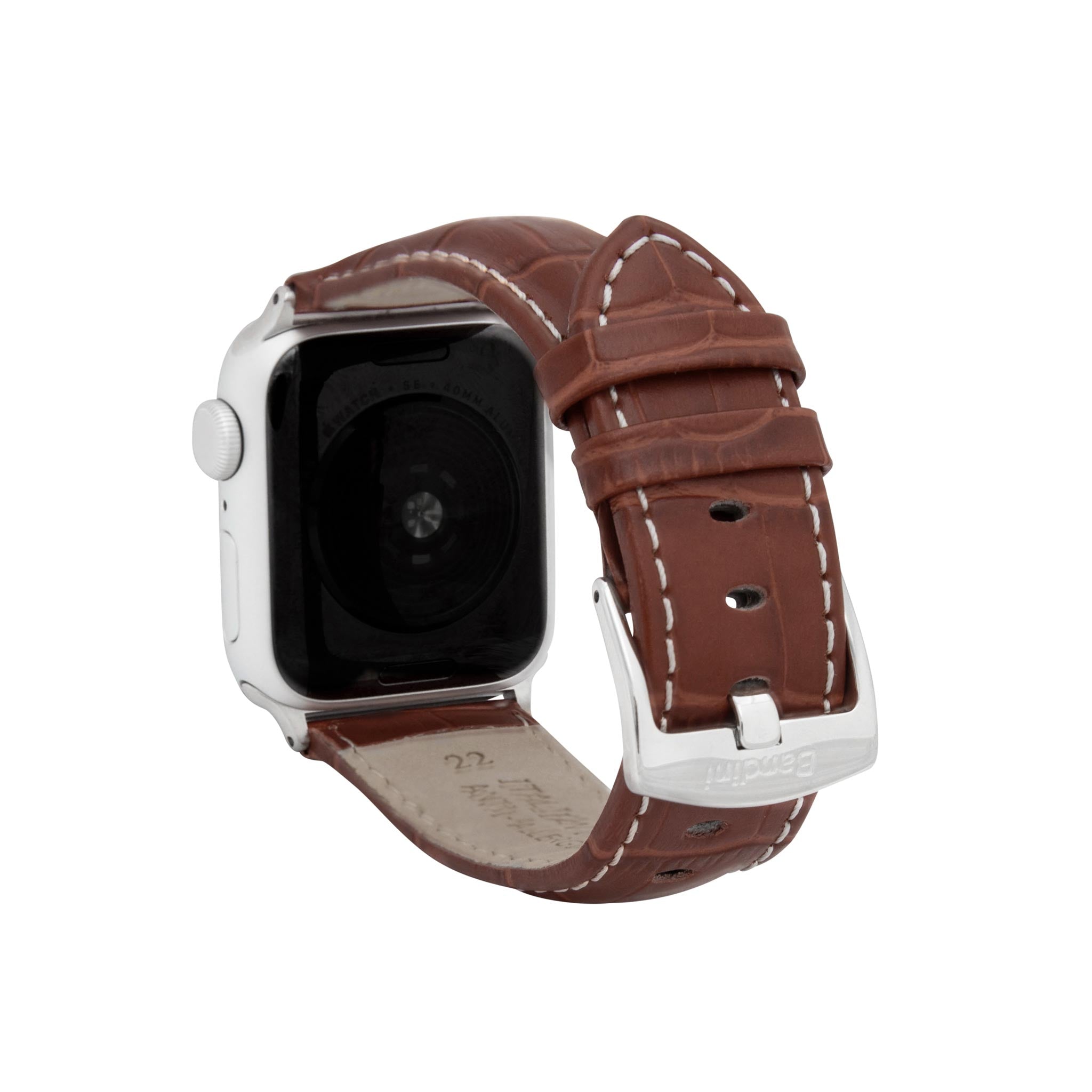 Bandini Mens Classic Leather Watch Band for Apple Watch - Alligator Pattern, White Stitch