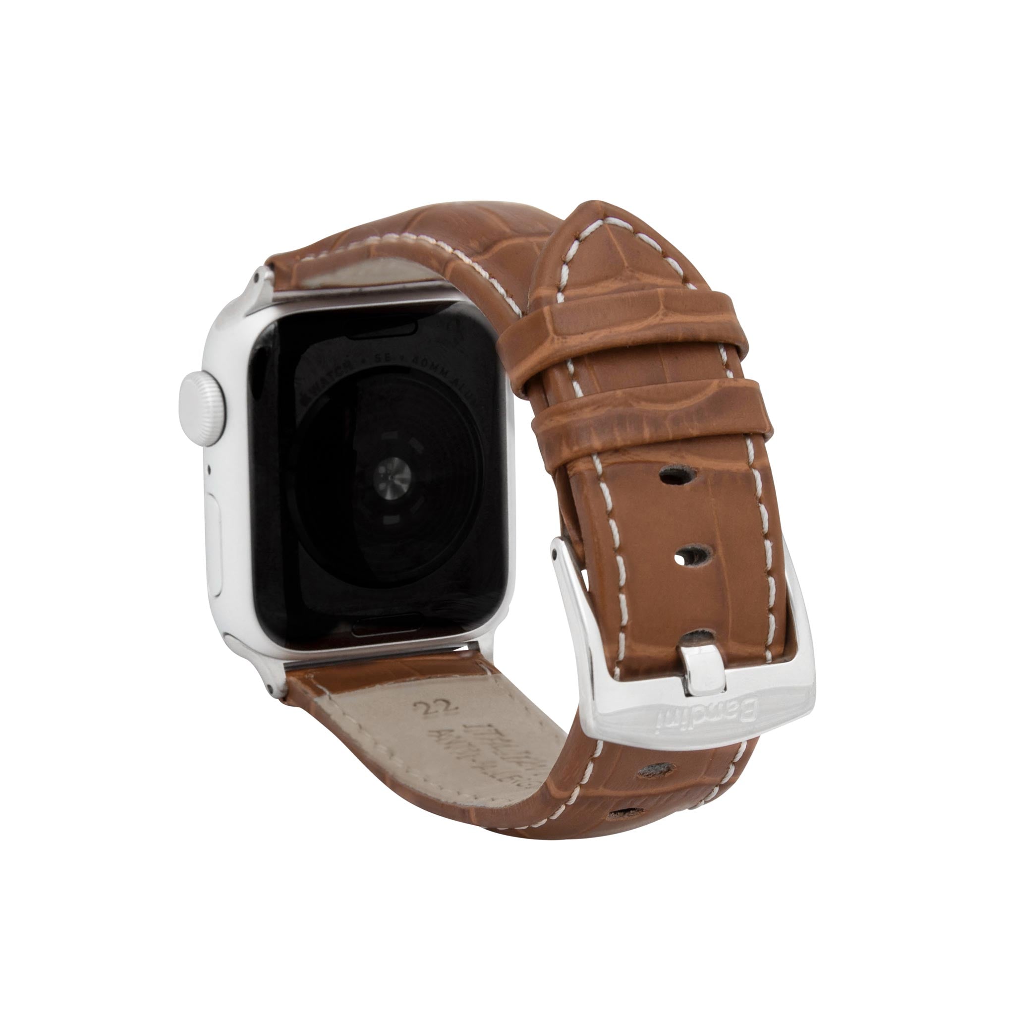 Bandini Mens Classic Leather Watch Band for Apple Watch - Alligator Pattern, White Stitch