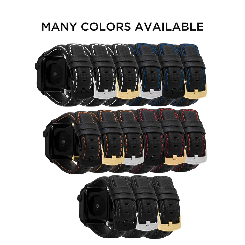 Bandini Mens Leather Carbon Fiber Watch Band for Apple Watch
