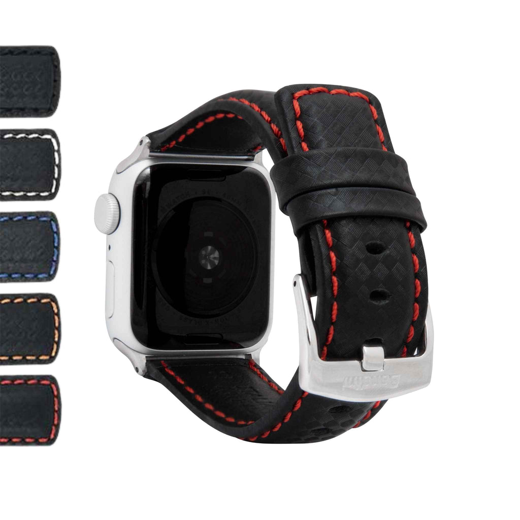 Bandini Mens Leather Carbon Fiber Watch Band for Apple Watch