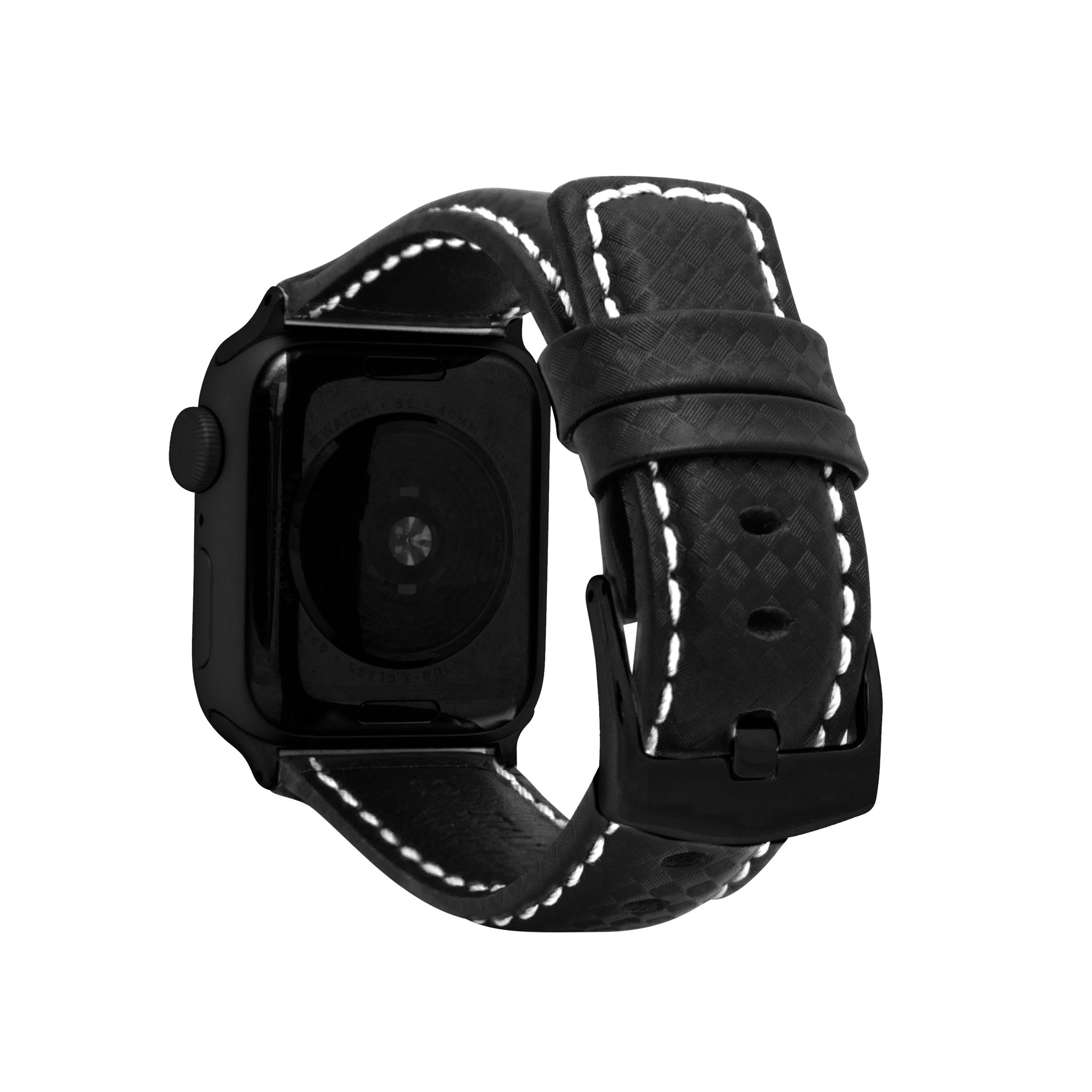 Bandini Mens Leather Carbon Fiber Watch Band for Apple Watch
