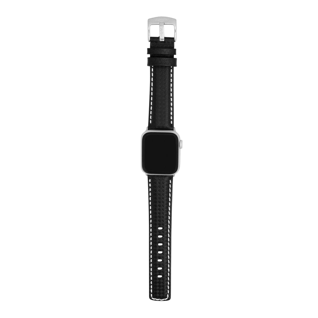 Bandini Mens Leather Carbon Fiber Watch Band for Apple Watch