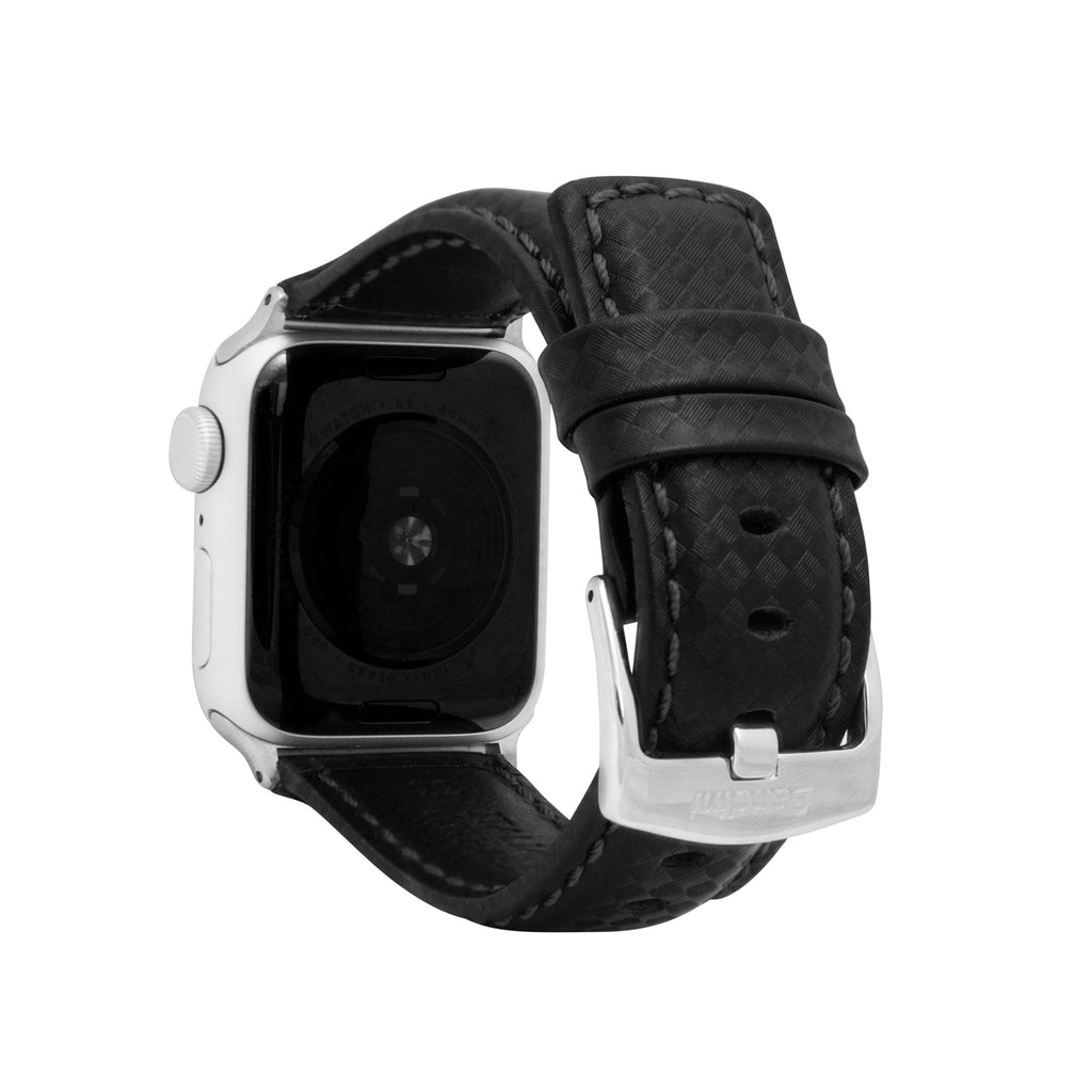 Bandini Mens Leather Carbon Fiber Watch Band for Apple Watch