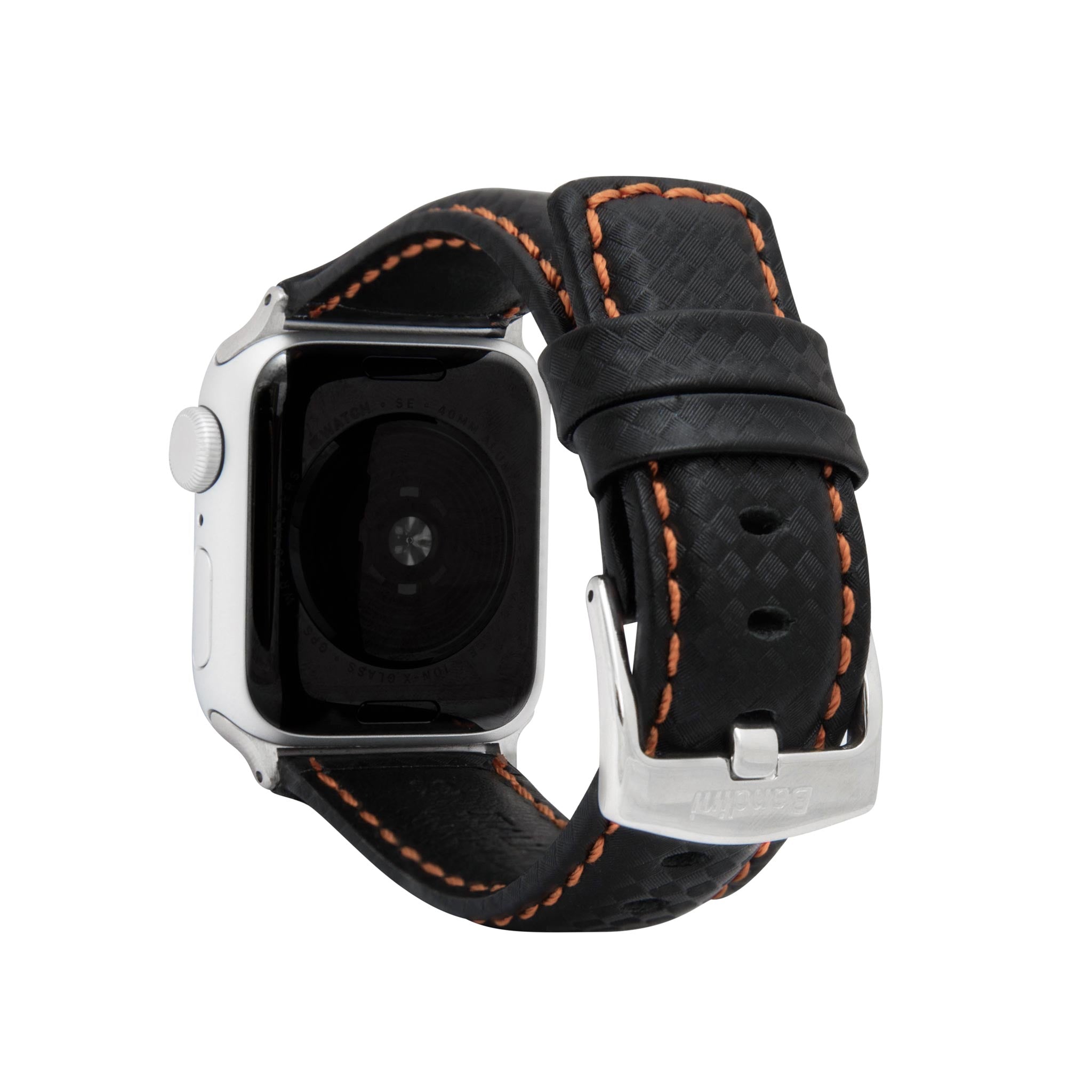 Bandini Mens Leather Carbon Fiber Watch Band for Apple Watch
