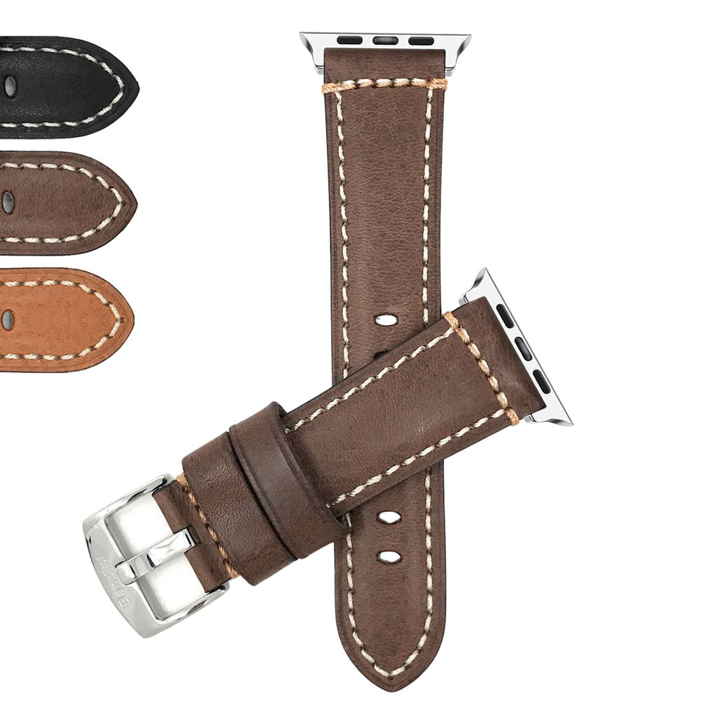 Bandini Double Stitch Padded Mens Leather Watch Band for Apple Watch