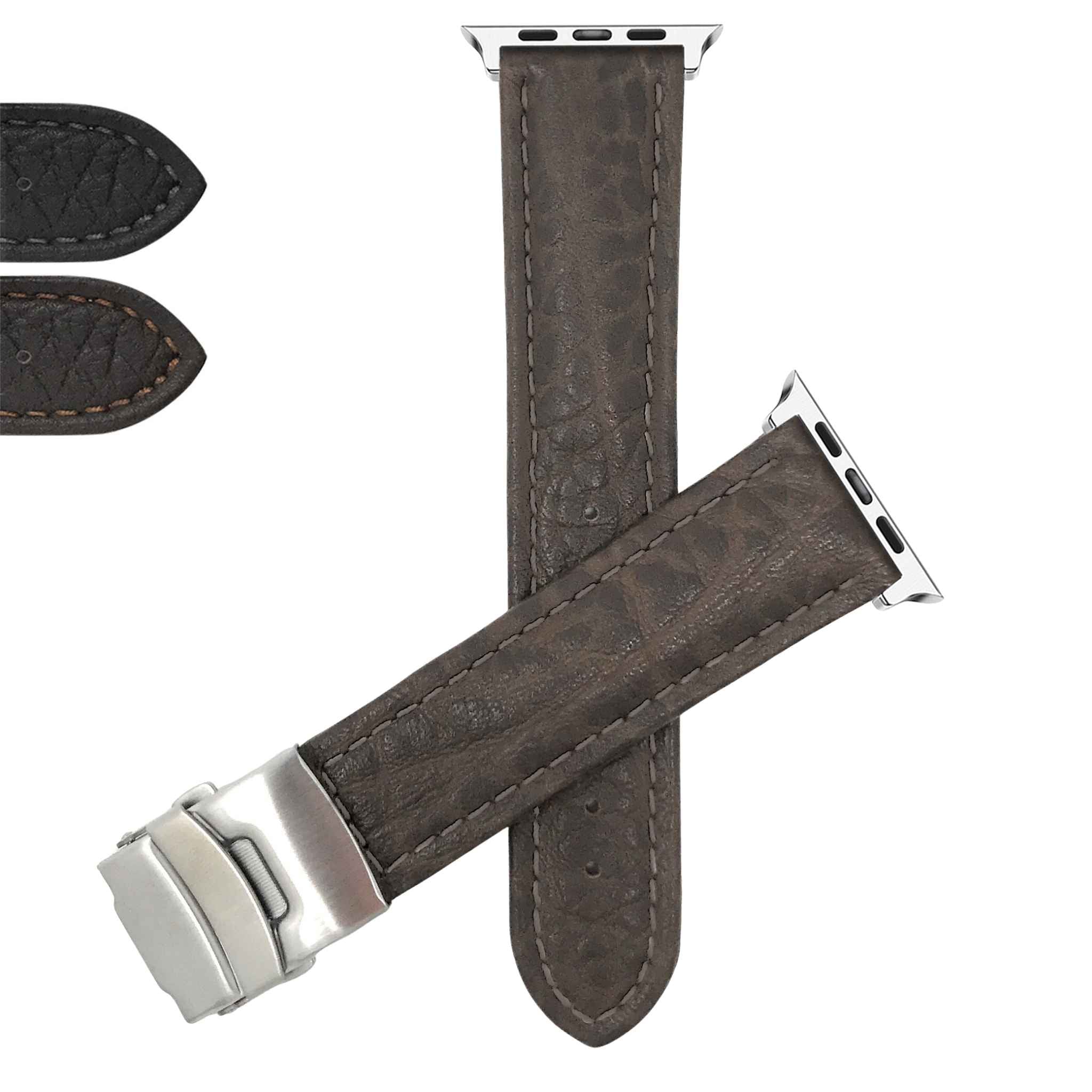 Bandini Padded Leather Watch Band with Deployment Clasp for Apple Watch