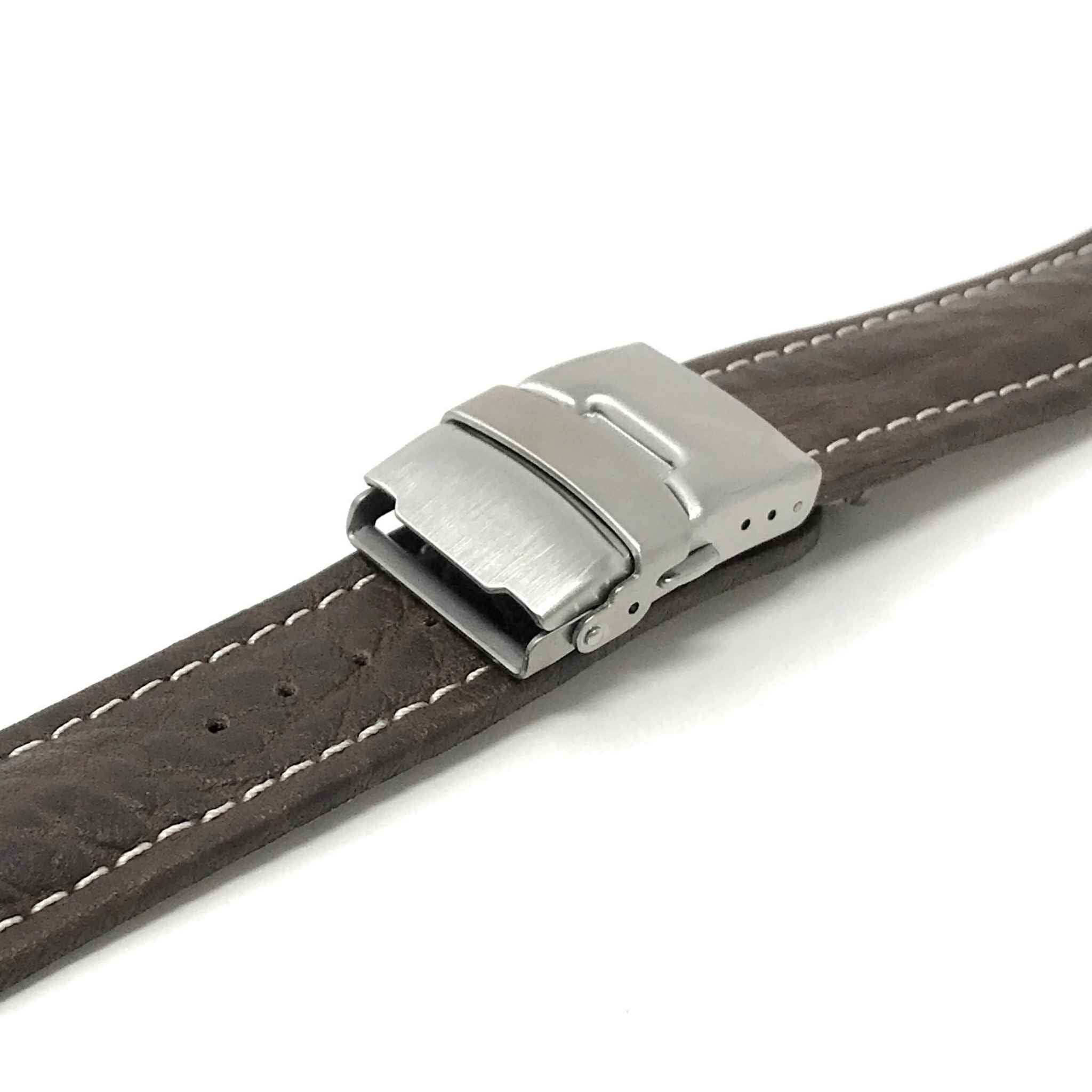 Bandini Padded Leather Watch Band with Deployment Clasp for Apple Watch - White Stitch