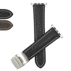 Bandini Padded Leather Watch Band with Deployment Clasp for Apple Watch - White Stitch