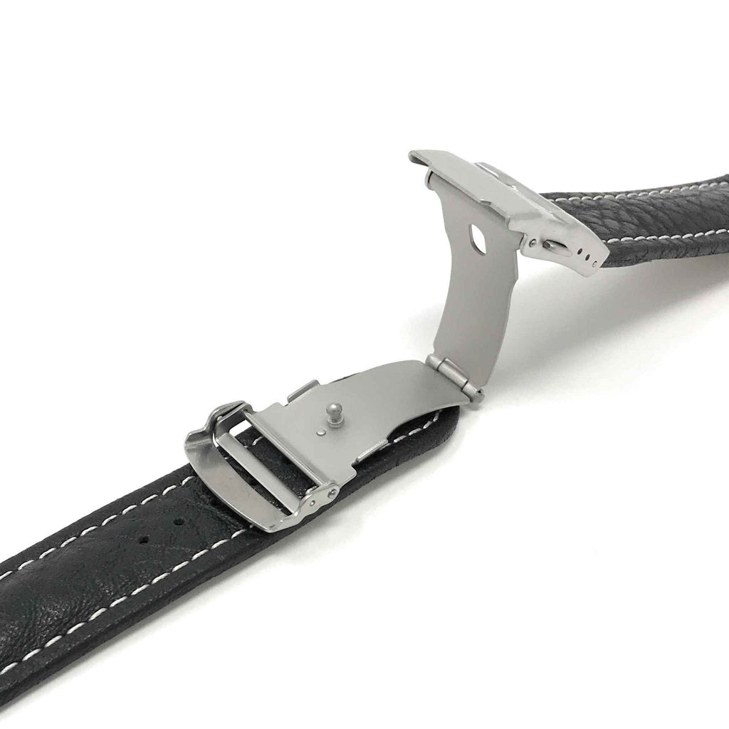 Bandini Padded Leather Watch Band with Deployment Clasp for Apple Watch - White Stitch