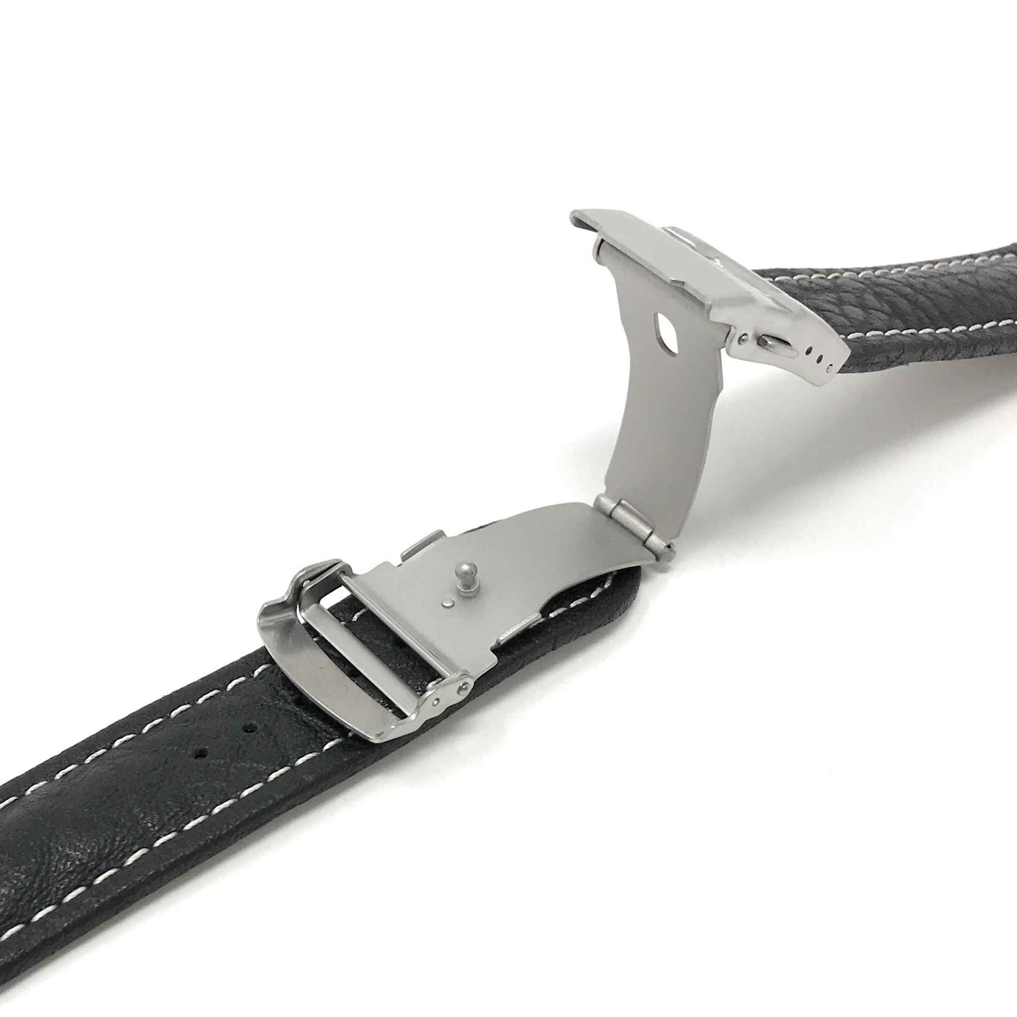 Bandini Padded Leather Watch Band with Deployment Clasp for Apple Watch - White Stitch