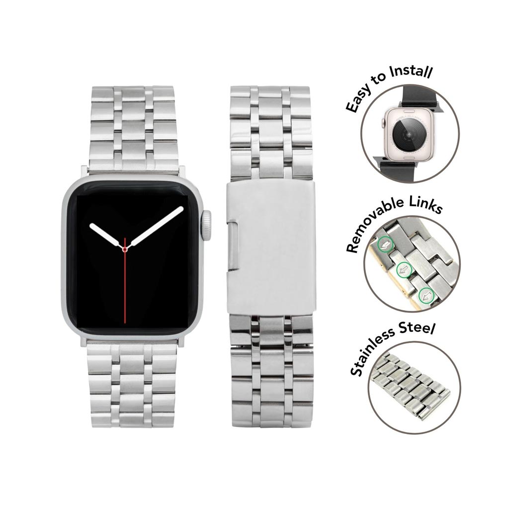 Bandini Stainless Steel Metal Watch Band for Apple Watch - Deployment Clasp