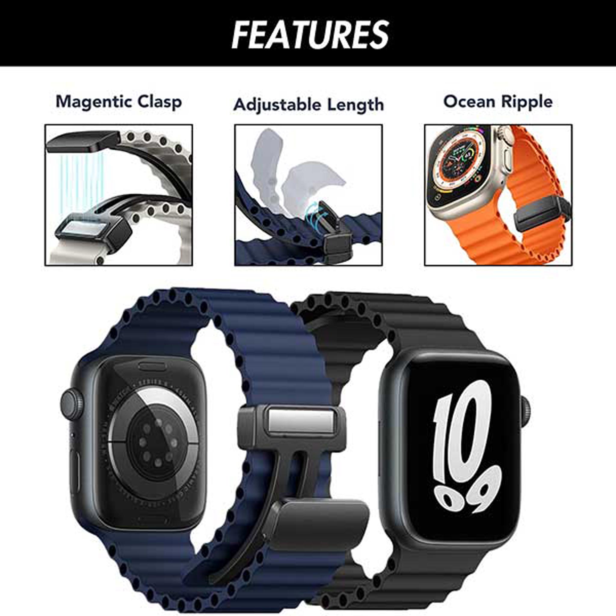 Bandini Silicone Watch Band for Apple Watch with Magnetic Clasp - Ocean Ripple