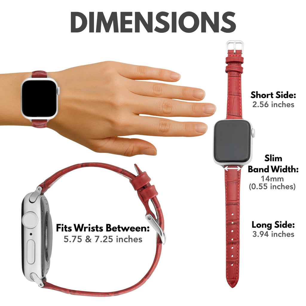 Bandini Slim Womens Leather Watch Band for Apple Watch - Premium Top Grain Alligator Embossed Strap