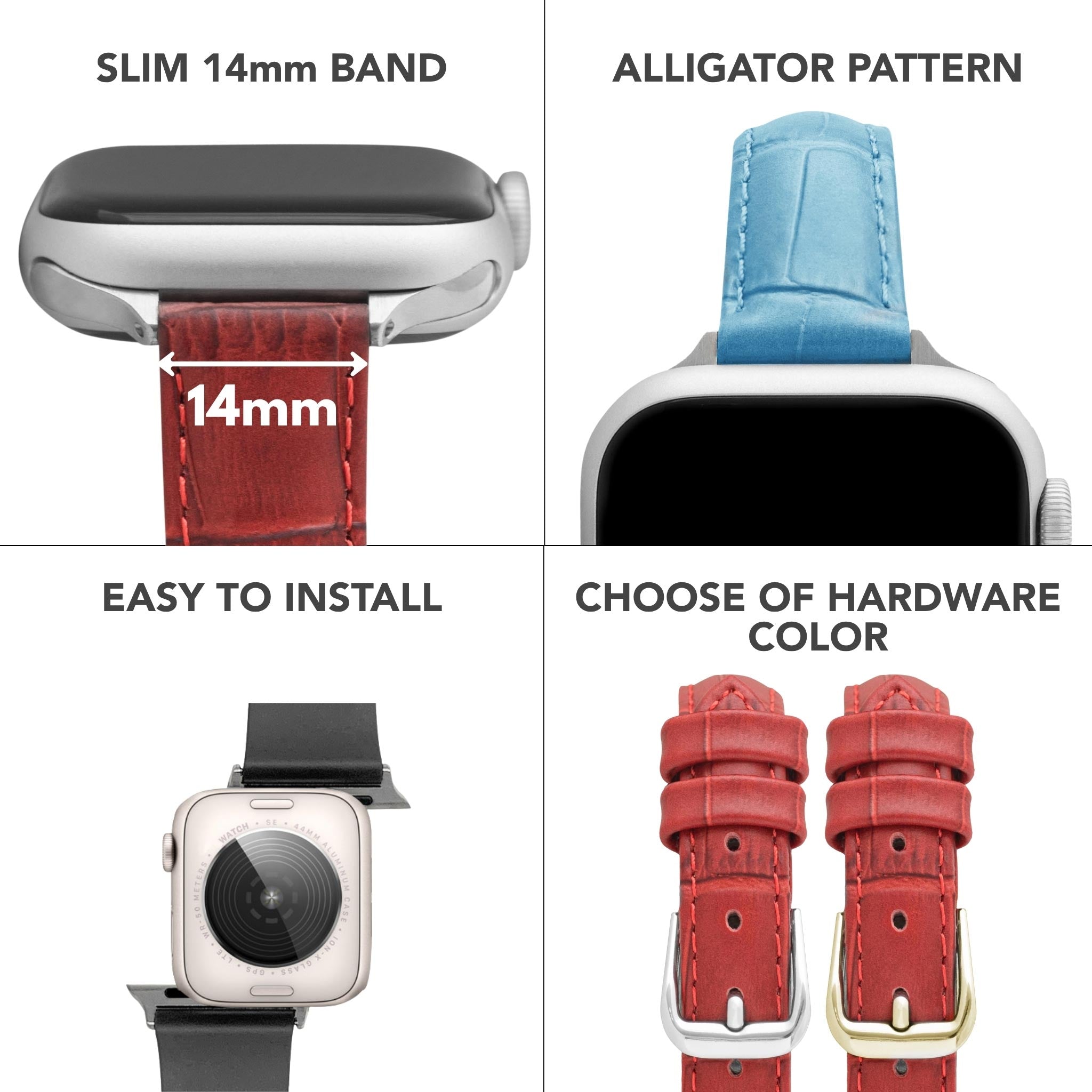 Bandini Slim Womens Leather Watch Band for Apple Watch - Premium Top Grain Alligator Embossed Strap