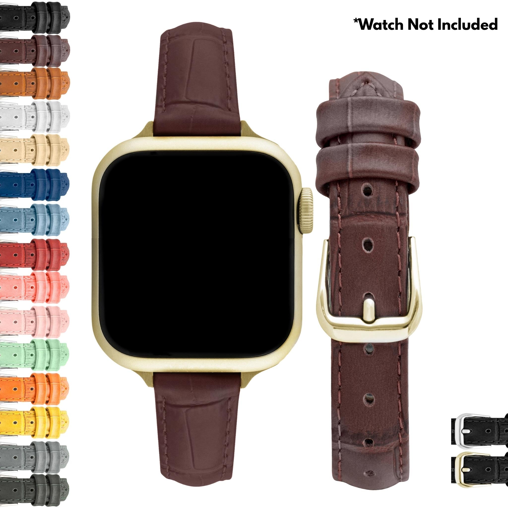 Bandini Slim Womens Leather Watch Band for Apple Watch - Premium Top Grain Alligator Embossed Strap