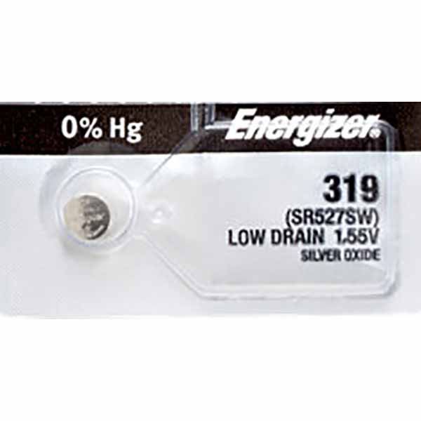 1 x Energizer 319 Watch Batteries, 1.55V, 0% MERCURY equivalent SR527SW, 527