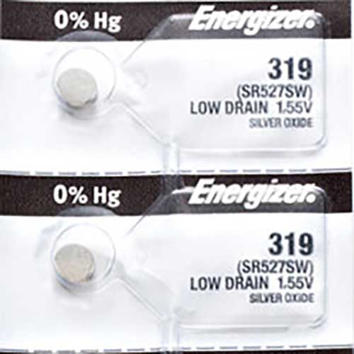 2 x Energizer 319 Watch Batteries, 1.55V, 0% MERCURY equivalent SR527SW, 527
