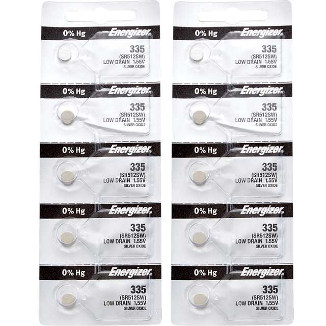 10 x Energizer 335 Watch Batteries, 1.55V, 0% MERCURY equivalent SR512SW, 512