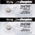 2 x Energizer 364 Watch Batteries, 1.55V, 0% MERCURY equivalent SR621SW